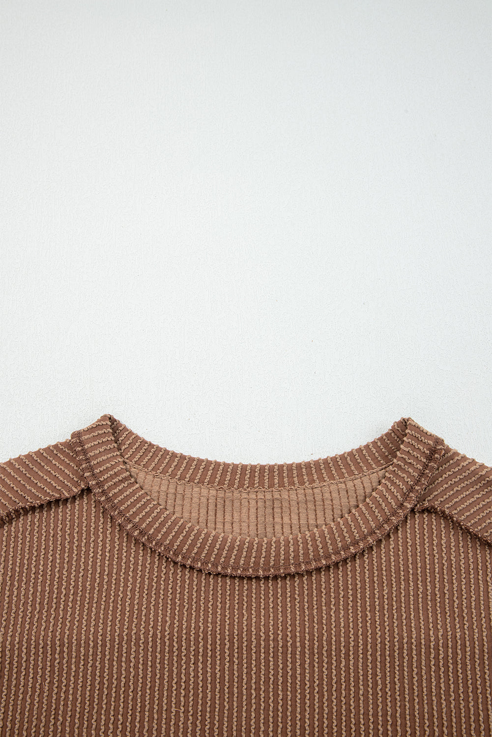 Dark Khaki Twist Ribbed Exposed Seam Detail Long Sleeve Loose Top-Tops/Long Sleeve Tops-[Adult]-[Female]-2022 Online Blue Zone Planet