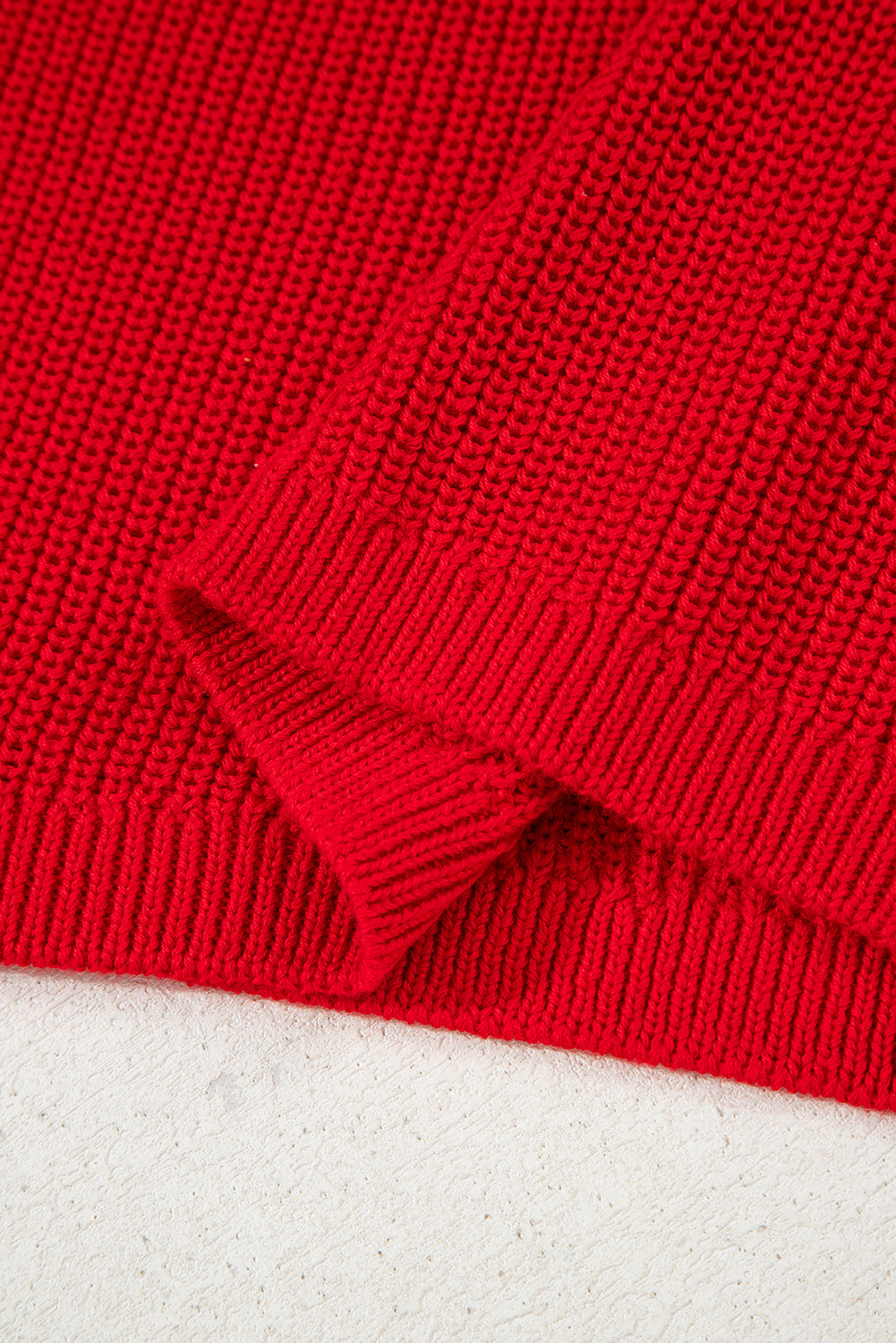 Racing Red Solid Textured Knit V Neck Drop Shoulder Sweater-TOPS / DRESSES-[Adult]-[Female]-2022 Online Blue Zone Planet