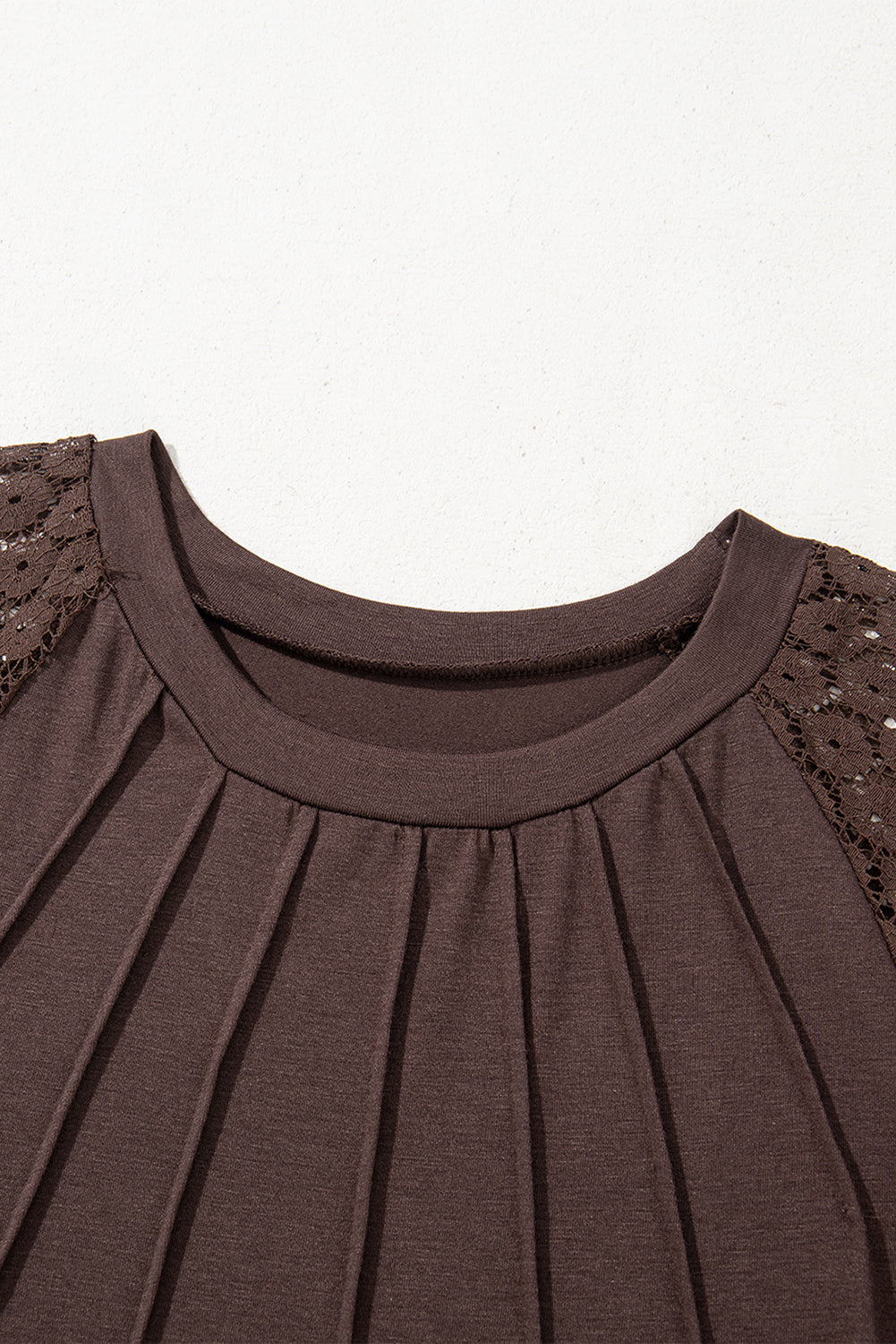 Dark Brown Contrast Lace Raglan Sleeve Pleated Detail Shift Dress-TOPS / DRESSES-[Adult]-[Female]-2022 Online Blue Zone Planet