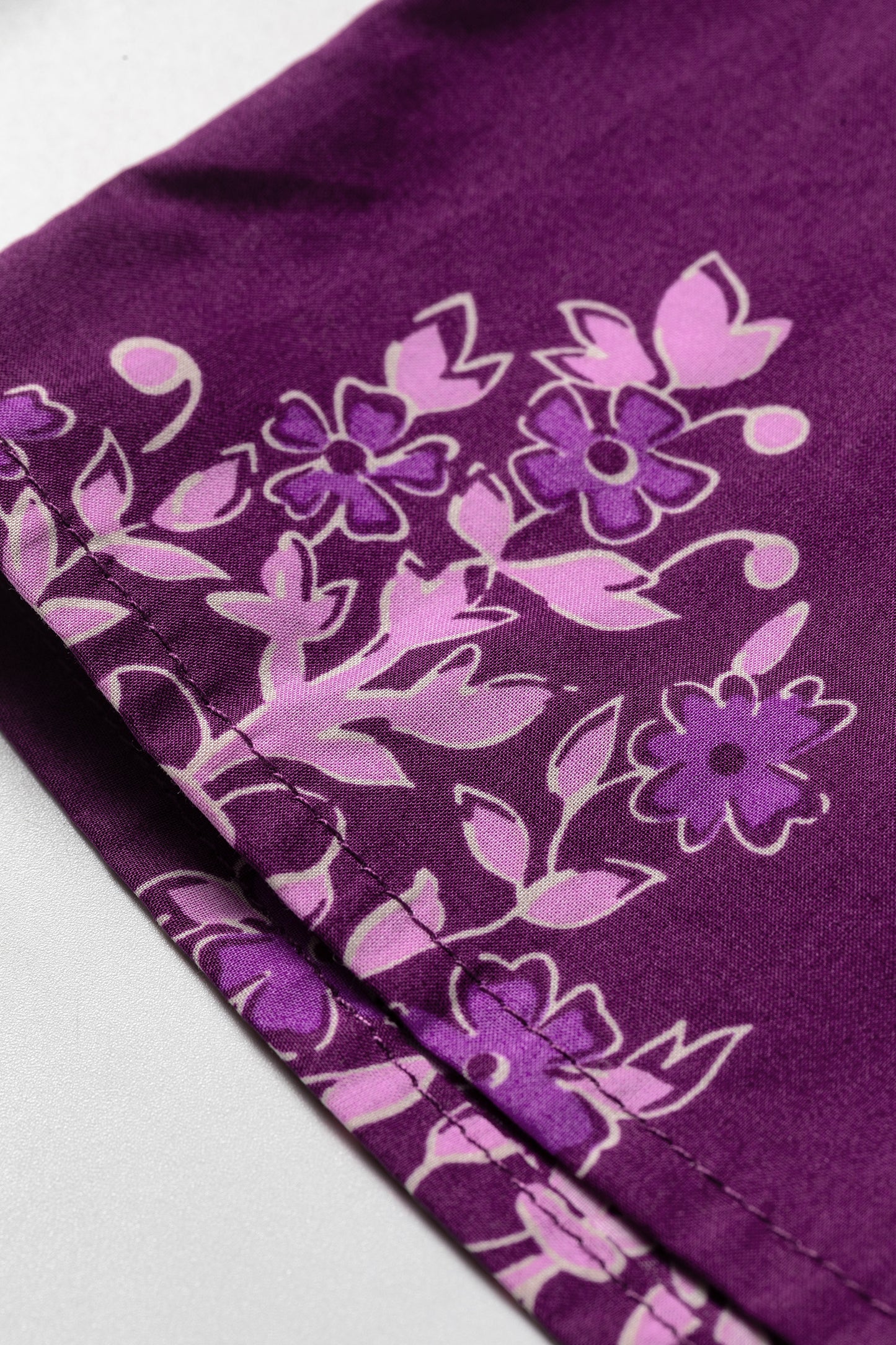 Purple Floral Print Button-Up Long Puff Sleeve Loose Shirt-Tops/Blouses & Shirts-[Adult]-[Female]-2022 Online Blue Zone Planet