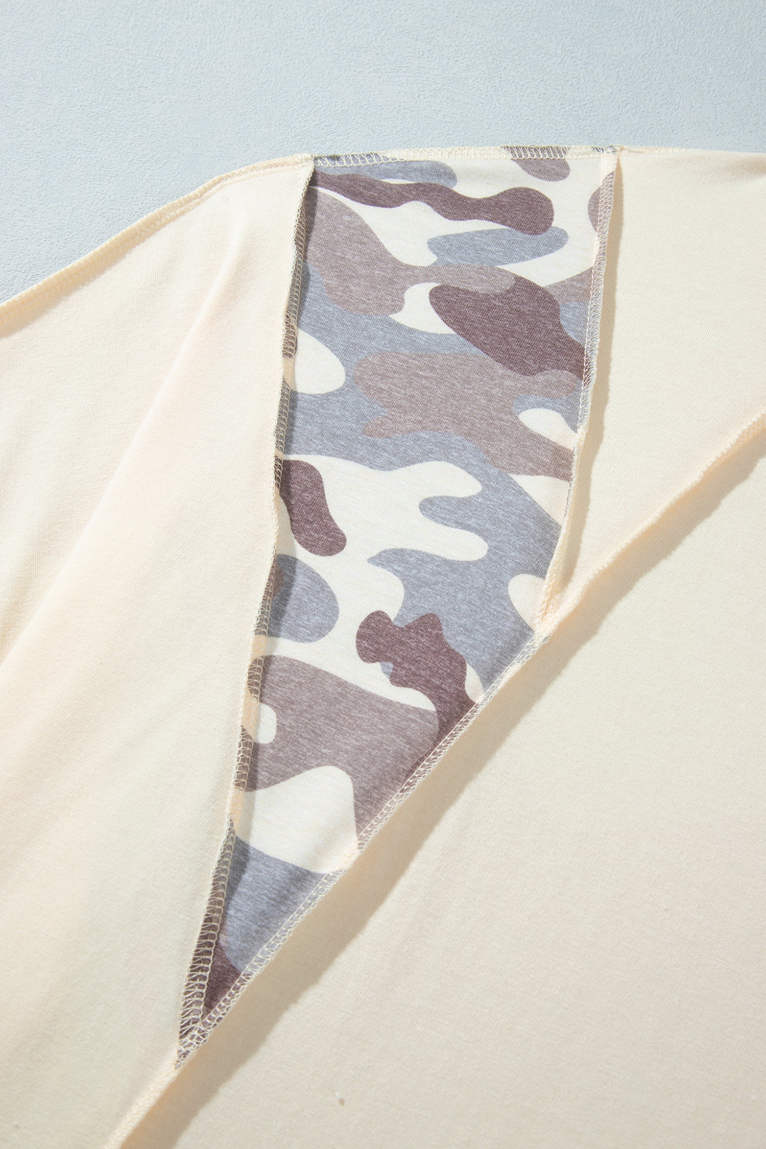 Apricot Camouflage Panel Twist Rib Sleeve Round Neck Loose Fit Plus Size Blouse-Plus Size/Plus Size Tops/Plus Size Blouses & Shirts-[Adult]-[Female]-2022 Online Blue Zone Planet