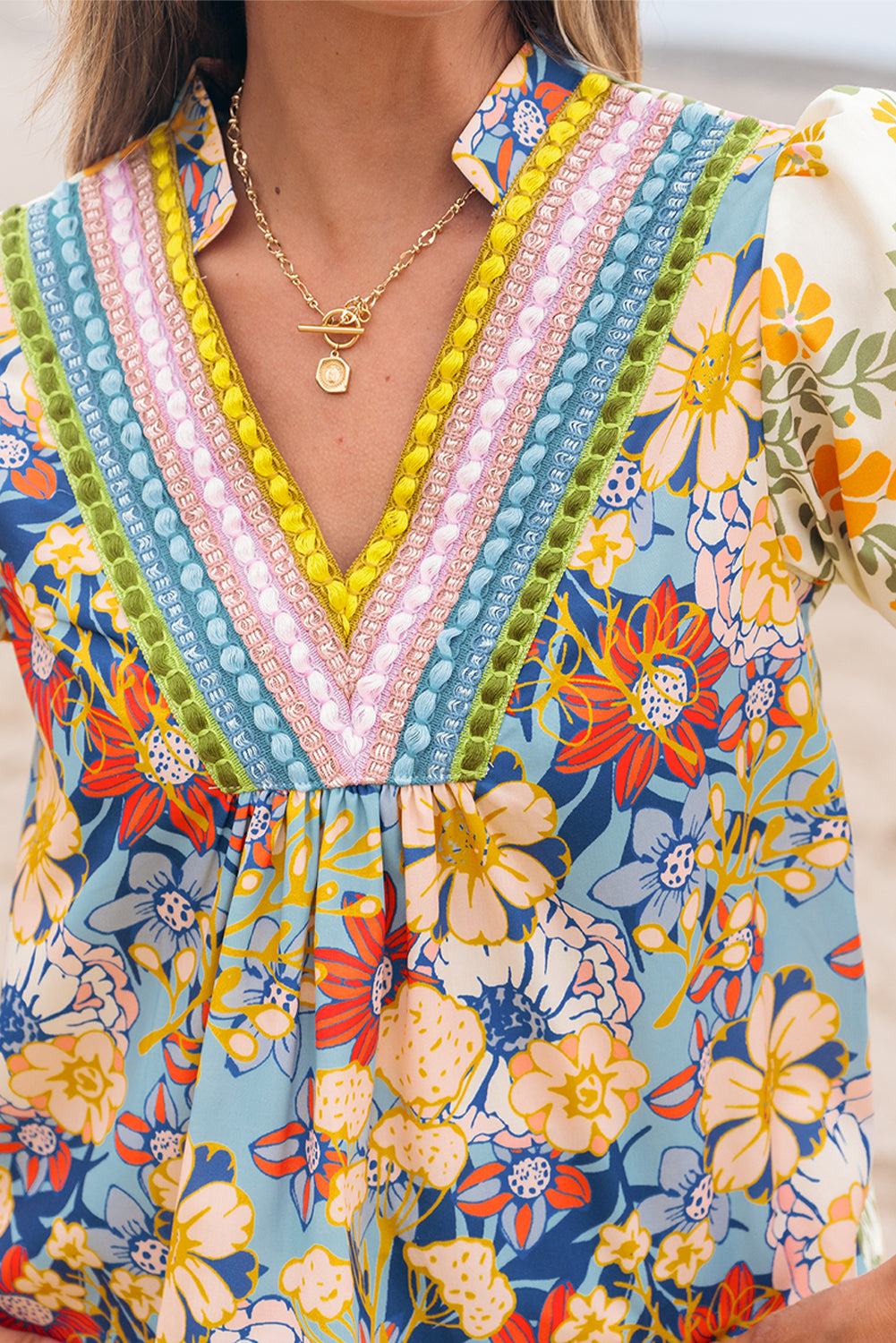 Multicolour Crochet V Neck Half Sleeve Boho Floral Blouse-Tops/Blouses & Shirts-[Adult]-[Female]-2022 Online Blue Zone Planet