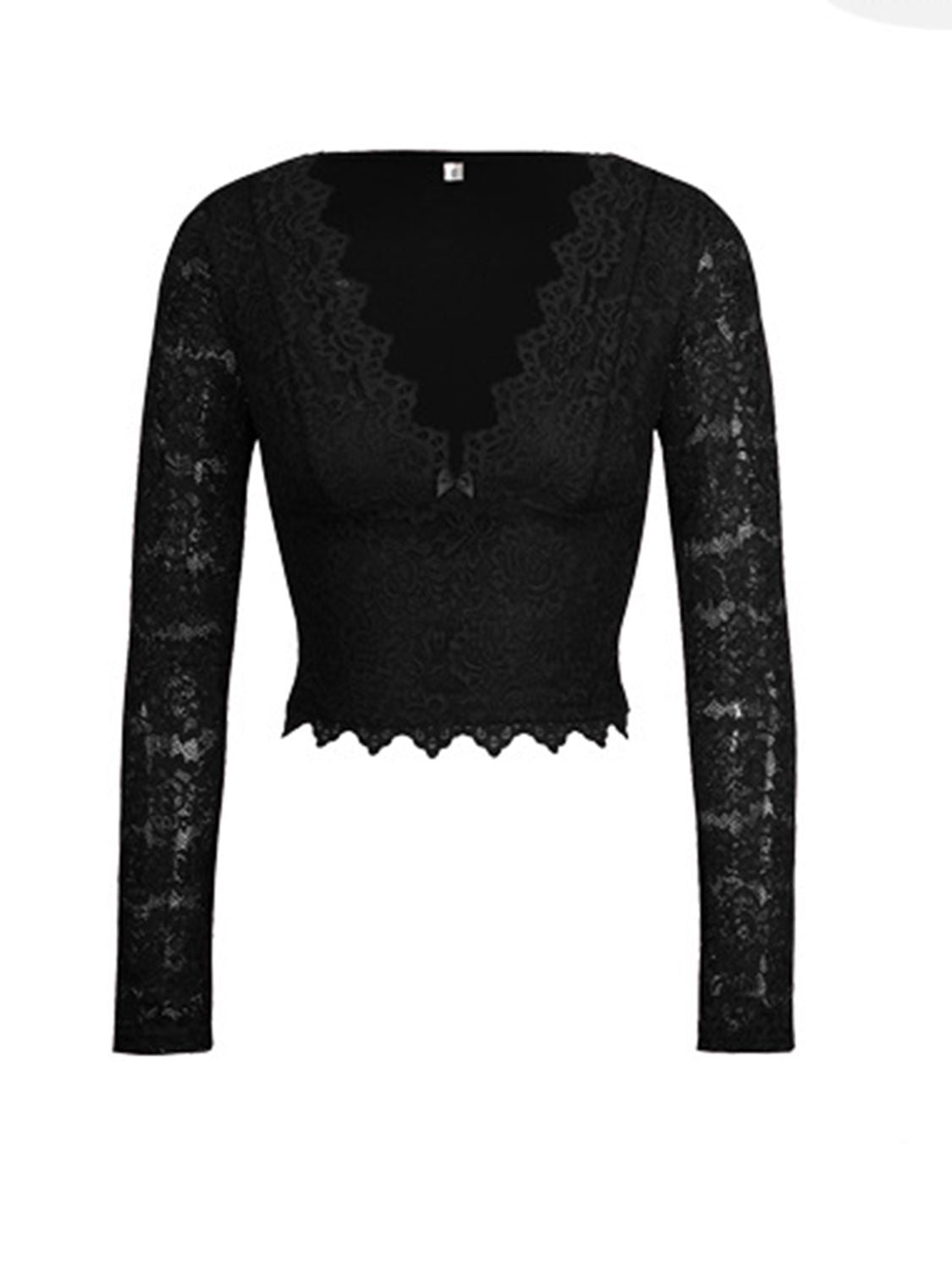 Devine V-Neck Long Sleeve Lace Top-[Adult]-[Female]-2022 Online Blue Zone Planet