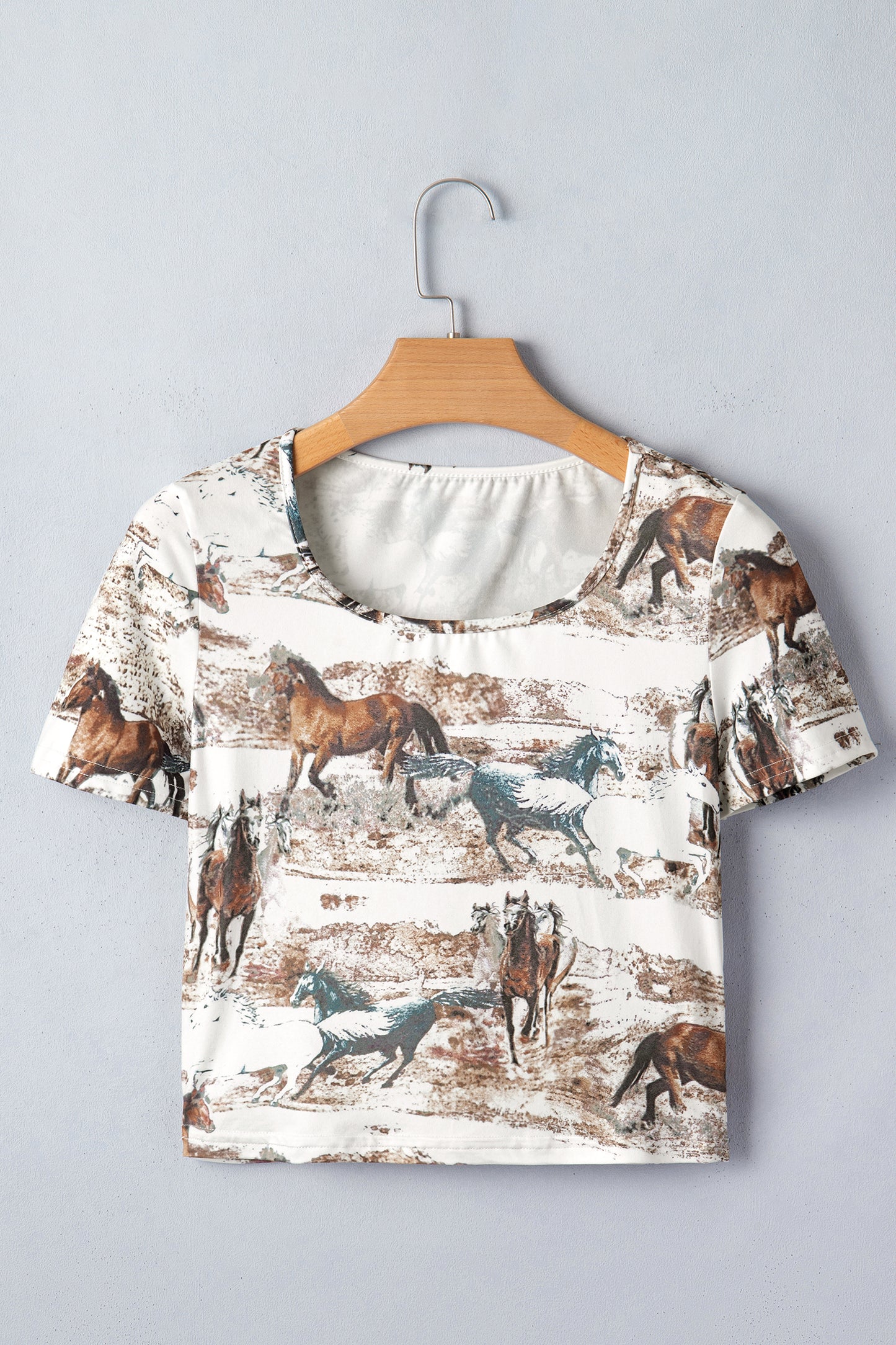 White Western Galloping Horses Printed Slim Fit T Shirt