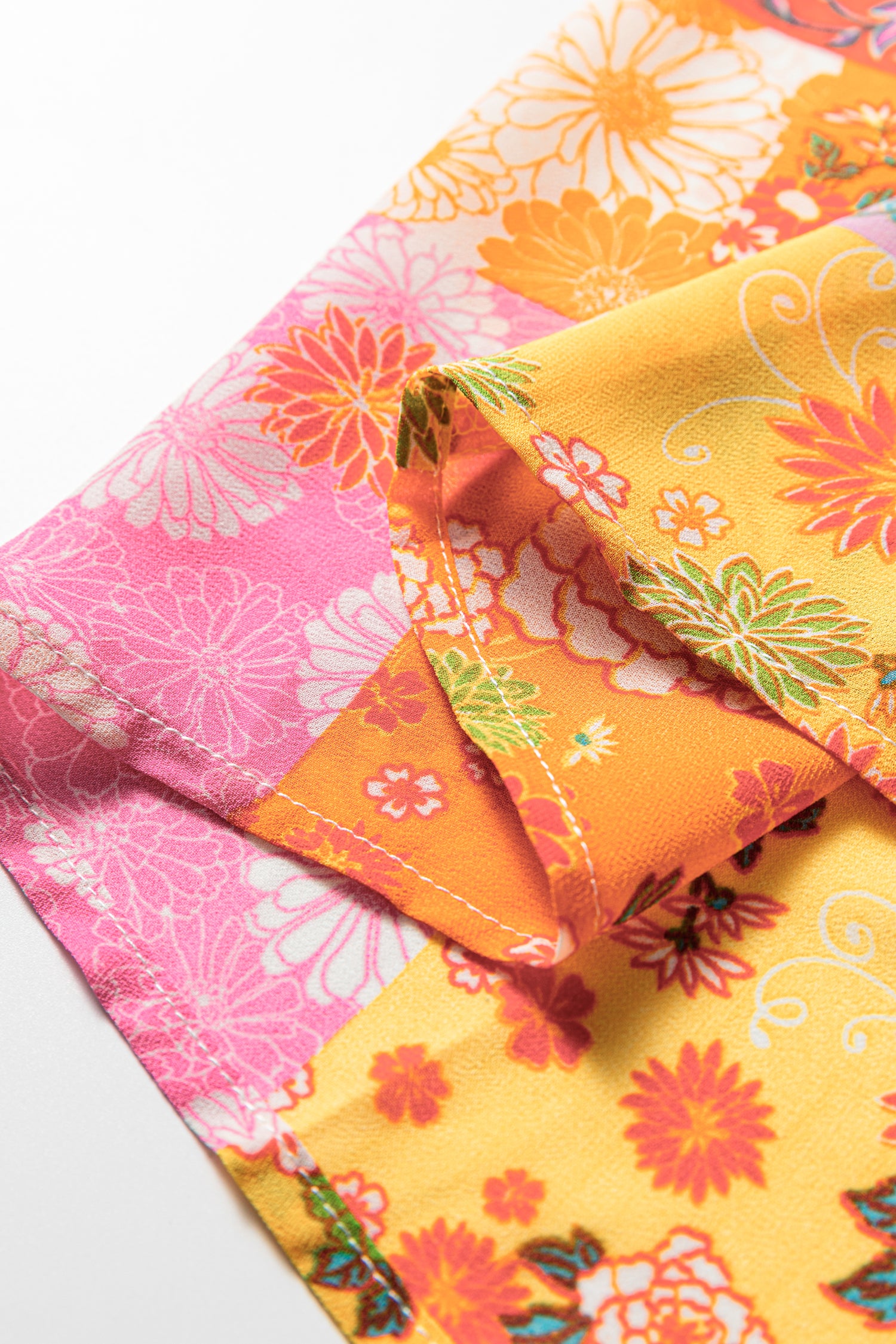 Orange Floral Patchwork Print Cut out Tied Back Bracelet Sleeve Maxi Dress-Bracelet-[Adult]-[Female]-2022 Online Blue Zone Planet