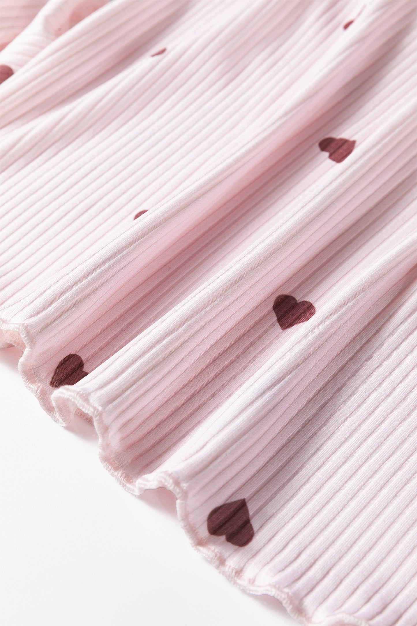 Light Pink Valentine Heart Shape Print Ribbed Knit Short Lounge Set-Loungewear & Sleepwear/Loungewear-[Adult]-[Female]-2022 Online Blue Zone Planet