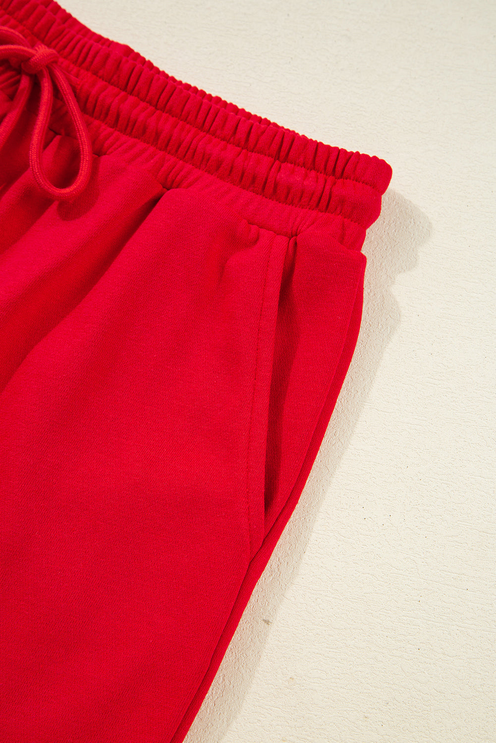 Fiery Red Varsity Striped Sleeve Drop Shoulder Sweatshirt and Short Set-Two Piece Sets/Short Sets-[Adult]-[Female]-2022 Online Blue Zone Planet
