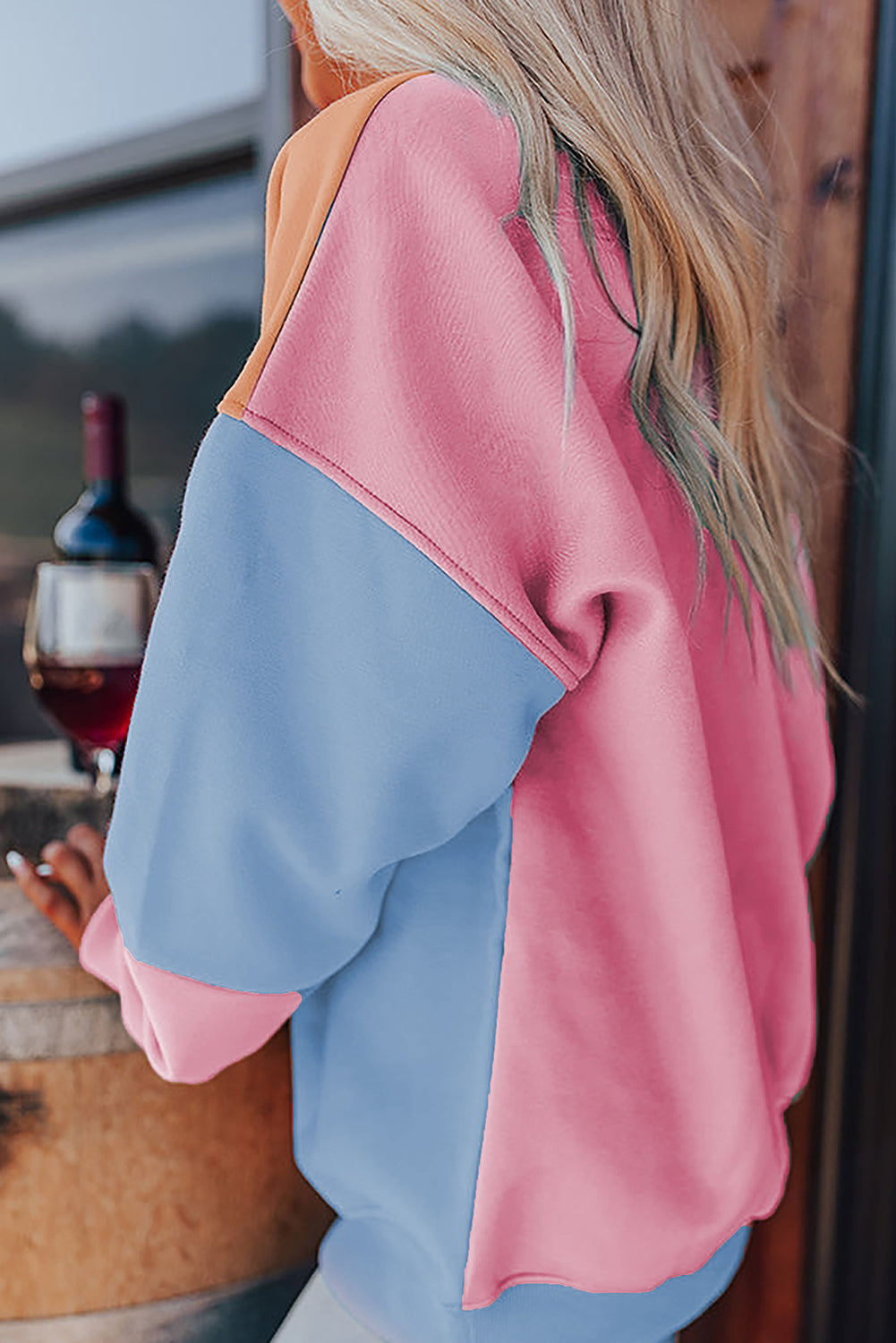 Meadow Mauve Colorblock Patchwork Drop Shoulder Sweatshirt-Tops/Sweatshirts & Hoodies-[Adult]-[Female]-2022 Online Blue Zone Planet