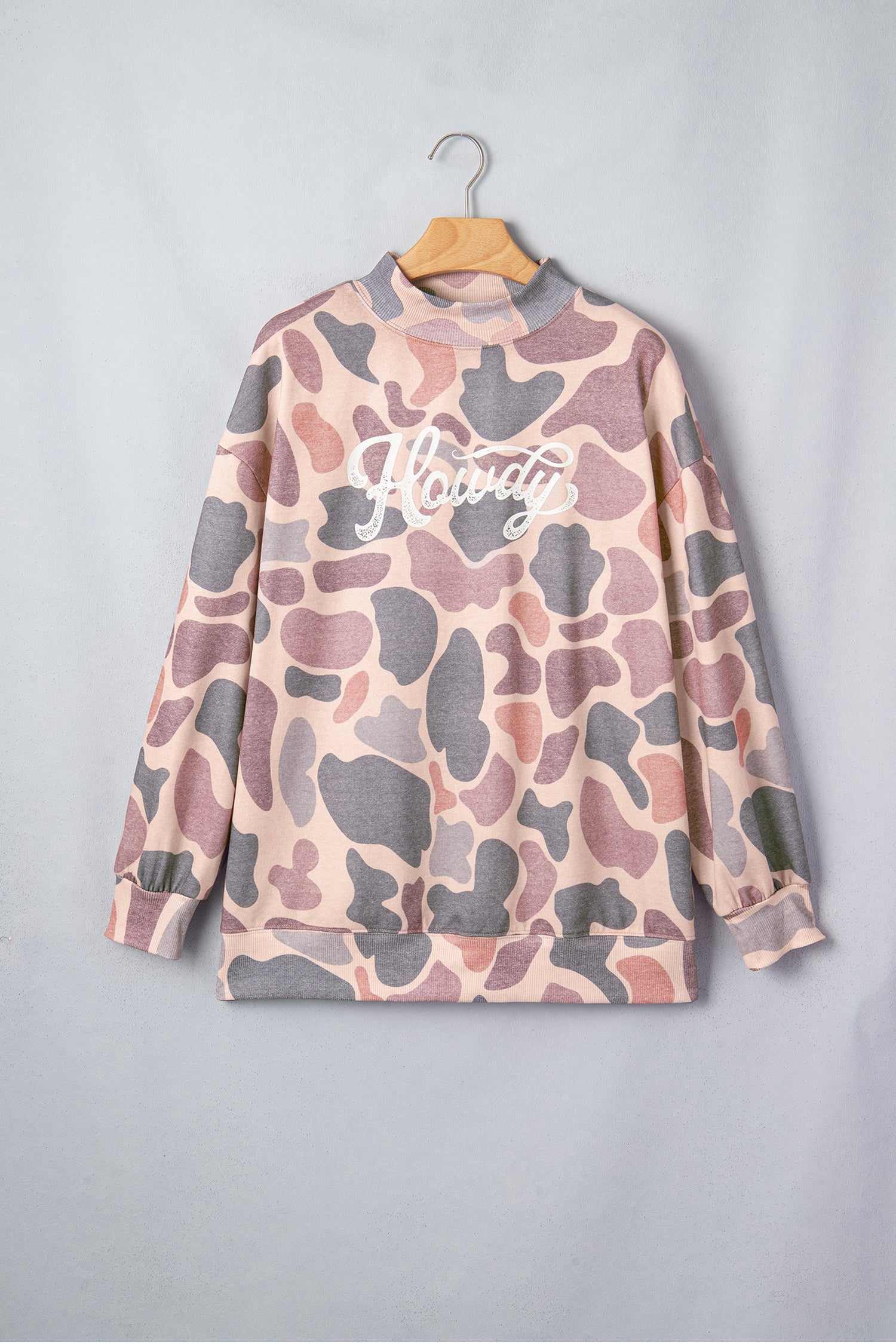 Multicolour Camo Print Howdy Western Style Baggy Pullover Sweatshirt-Tops/Sweatshirts & Hoodies-[Adult]-[Female]-2022 Online Blue Zone Planet