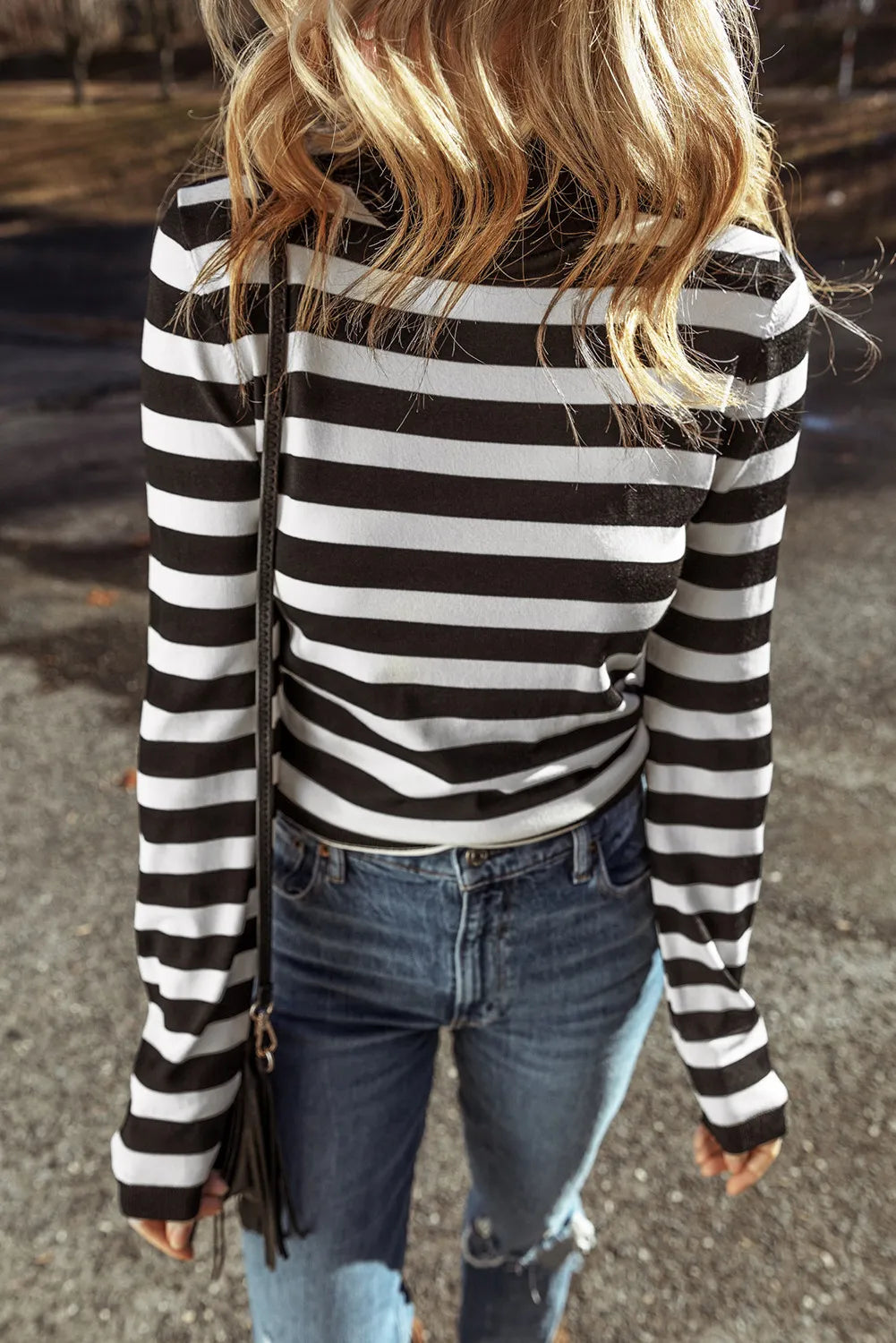 Striped Turtleneck Long Sleeve Knit Top-TOPS / DRESSES-[Adult]-[Female]-2022 Online Blue Zone Planet