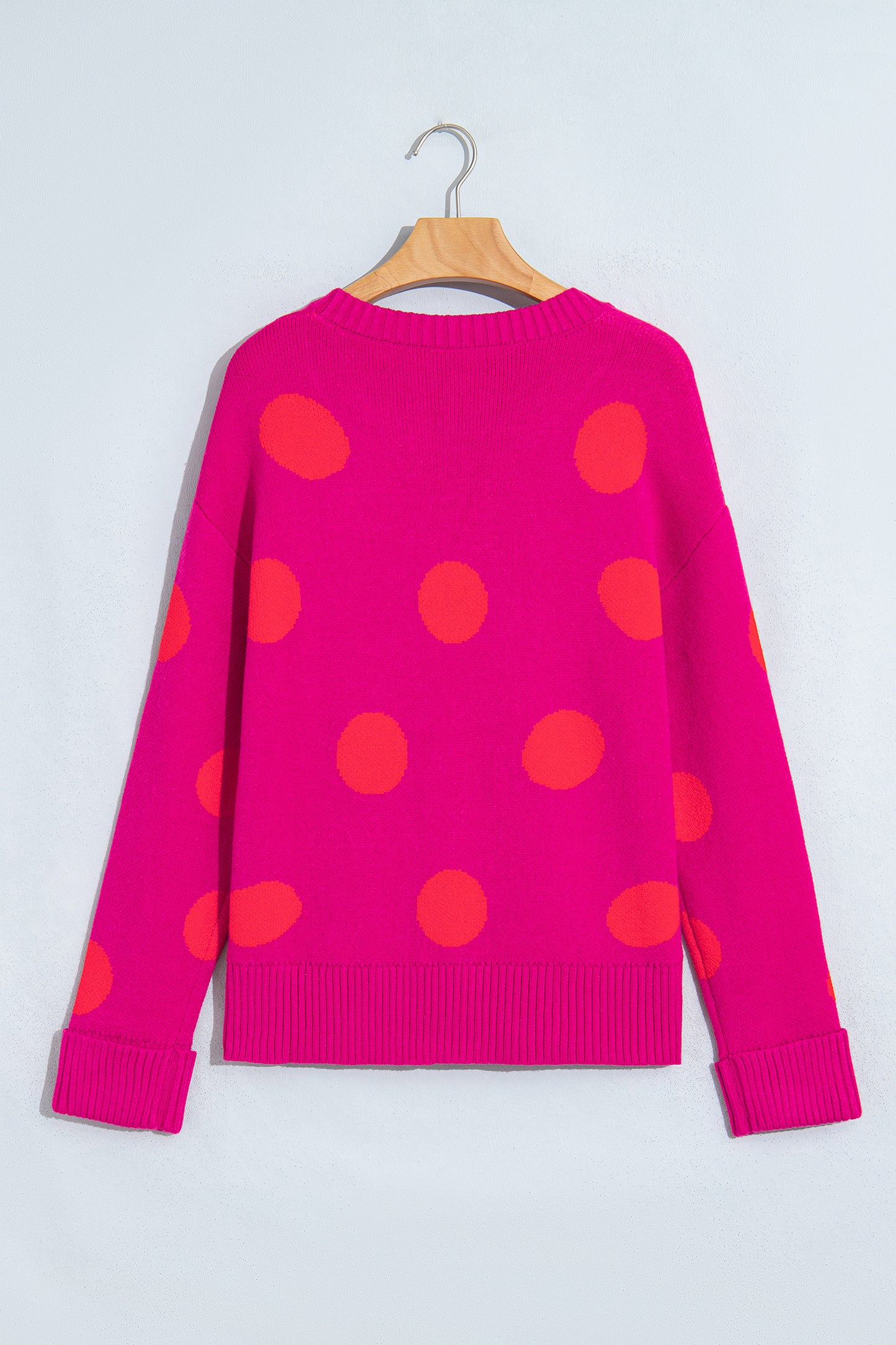 Strawberry Pink Playful Cozy Polka Dot Sweater-Sweaters & Cardigans/Sweaters-[Adult]-[Female]-2022 Online Blue Zone Planet