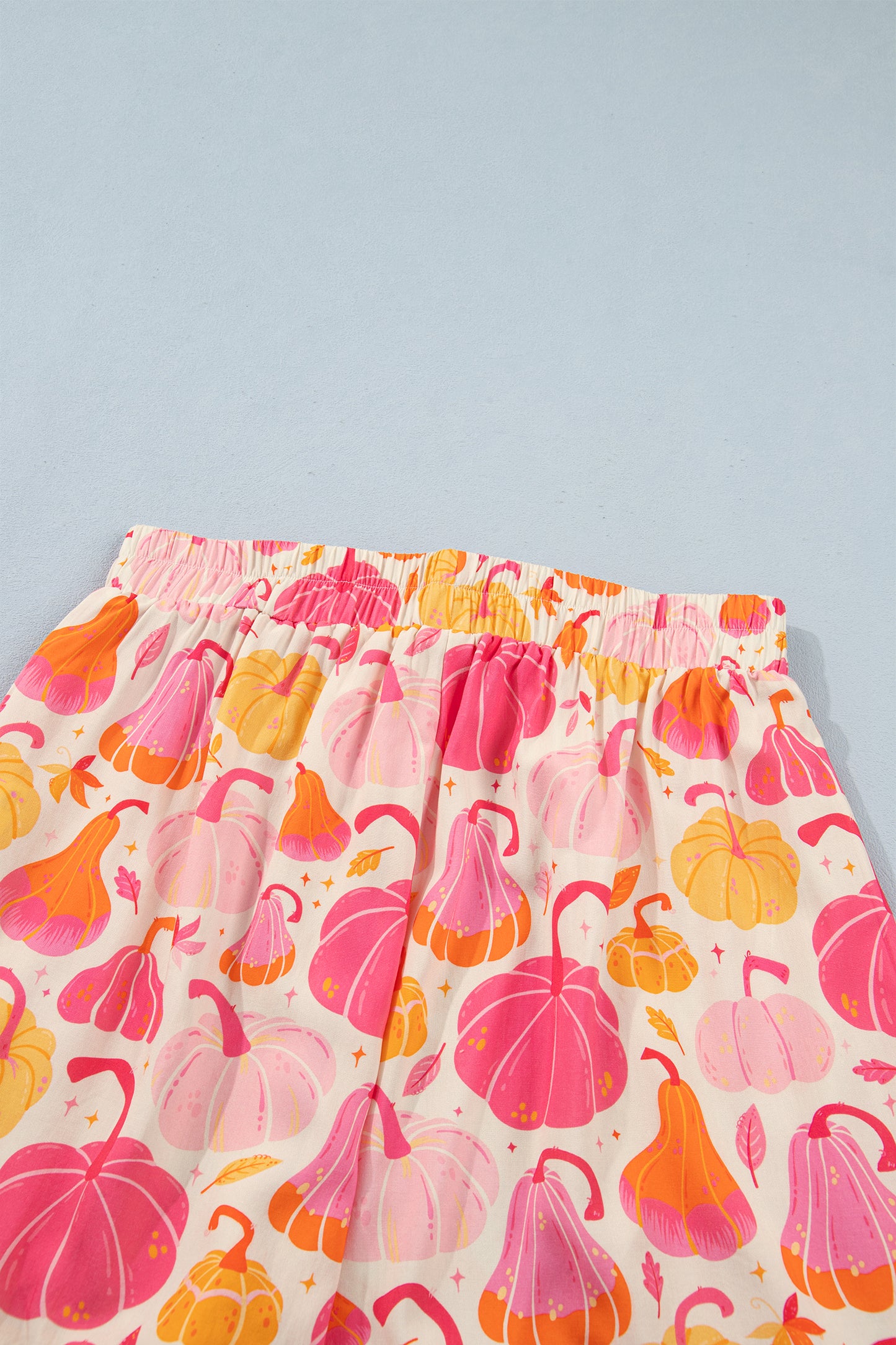 Pink Short Sleeve Pumpkin Print Pocket Placket Shell Button Lounge Set-Loungewear & Sleepwear/Loungewear-[Adult]-[Female]-2022 Online Blue Zone Planet