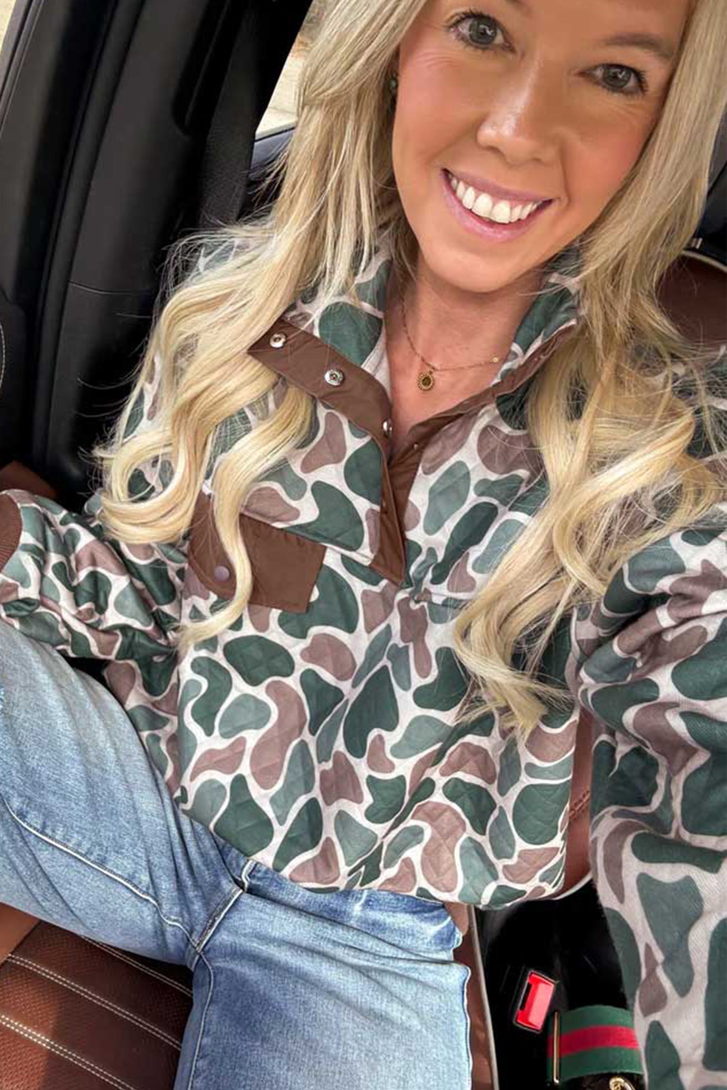 Multicolour Retro Camouflage Pattern Color Block Detail Button Pullover Sweatshirt-Tops/Sweatshirts & Hoodies-[Adult]-[Female]-2022 Online Blue Zone Planet