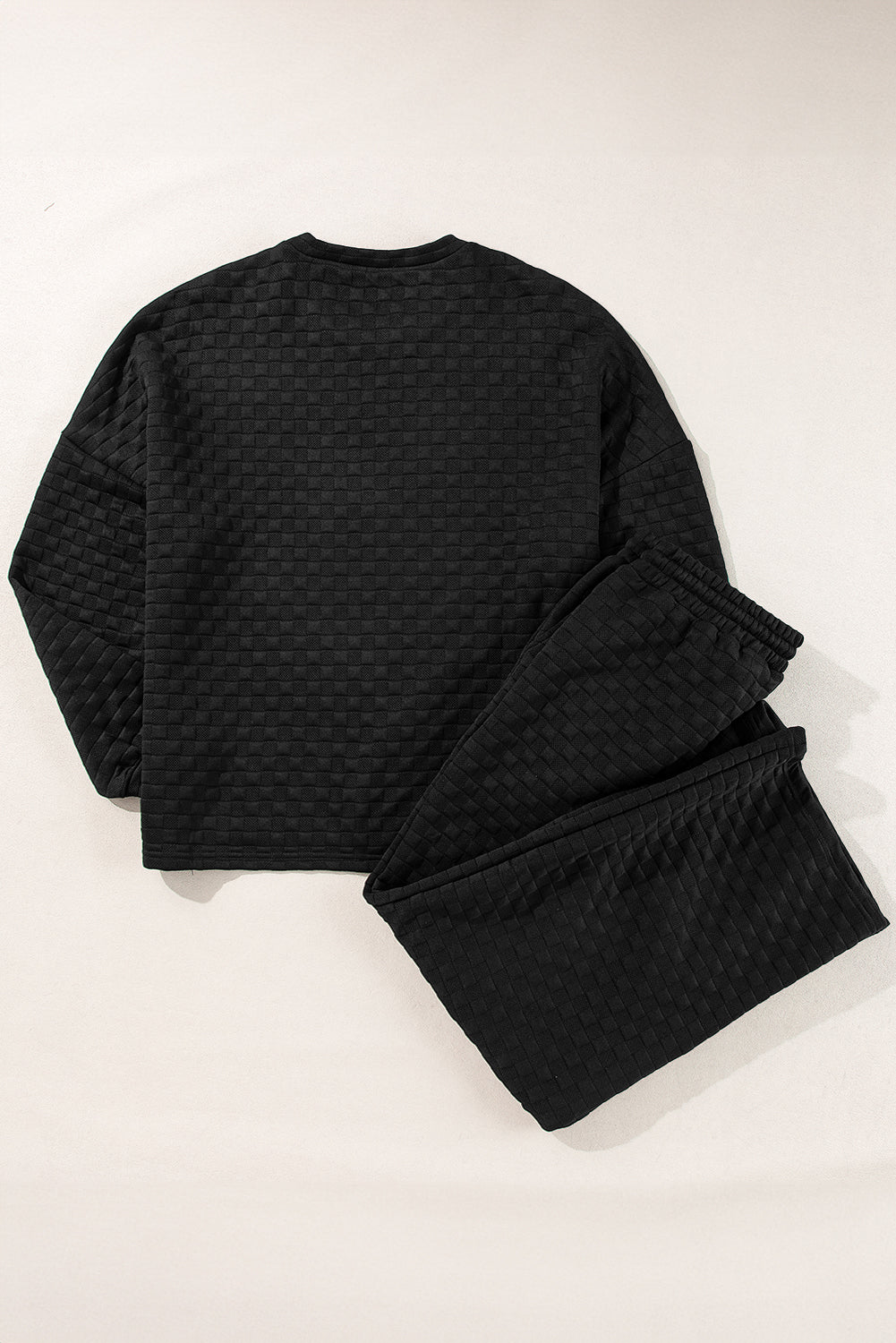 Blue Zone Planet | Strawberry Pink Checkered Textured Split Pullover Top and Pants Set-Two Piece Sets/Pant Sets-[Adult]-[Female]-2022 Online Blue Zone Planet
