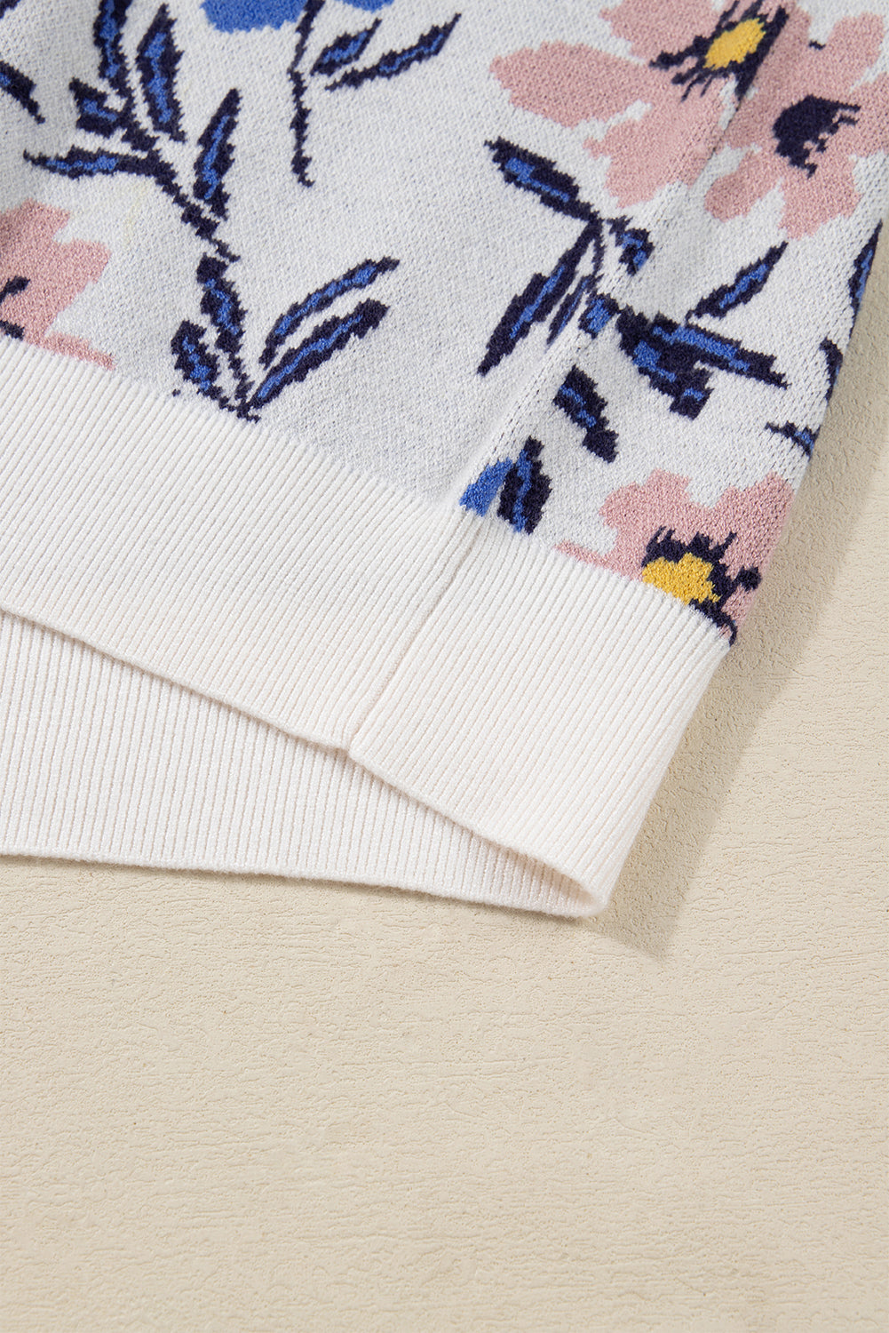 Khaki Floral Panel Colorblock Sleeve Patchwork Sweater-Sweaters & Cardigans/Sweaters-[Adult]-[Female]-2022 Online Blue Zone Planet