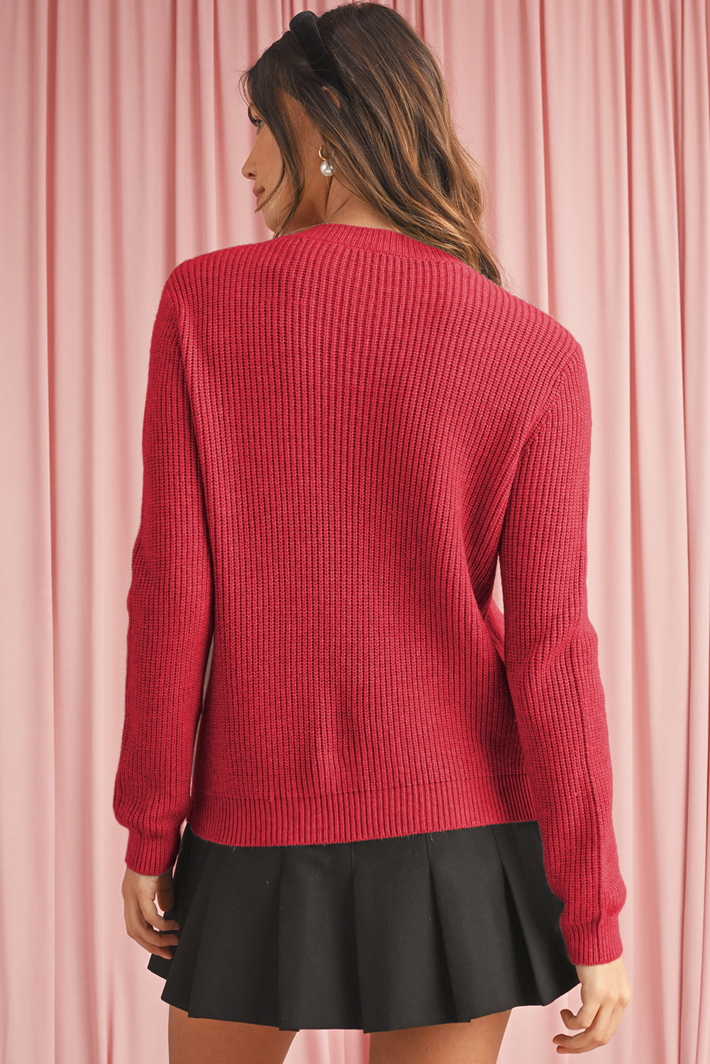 Fiery Red Sweet Bow Front Knit Cardigan-Cardigans-[Adult]-[Female]-2022 Online Blue Zone Planet