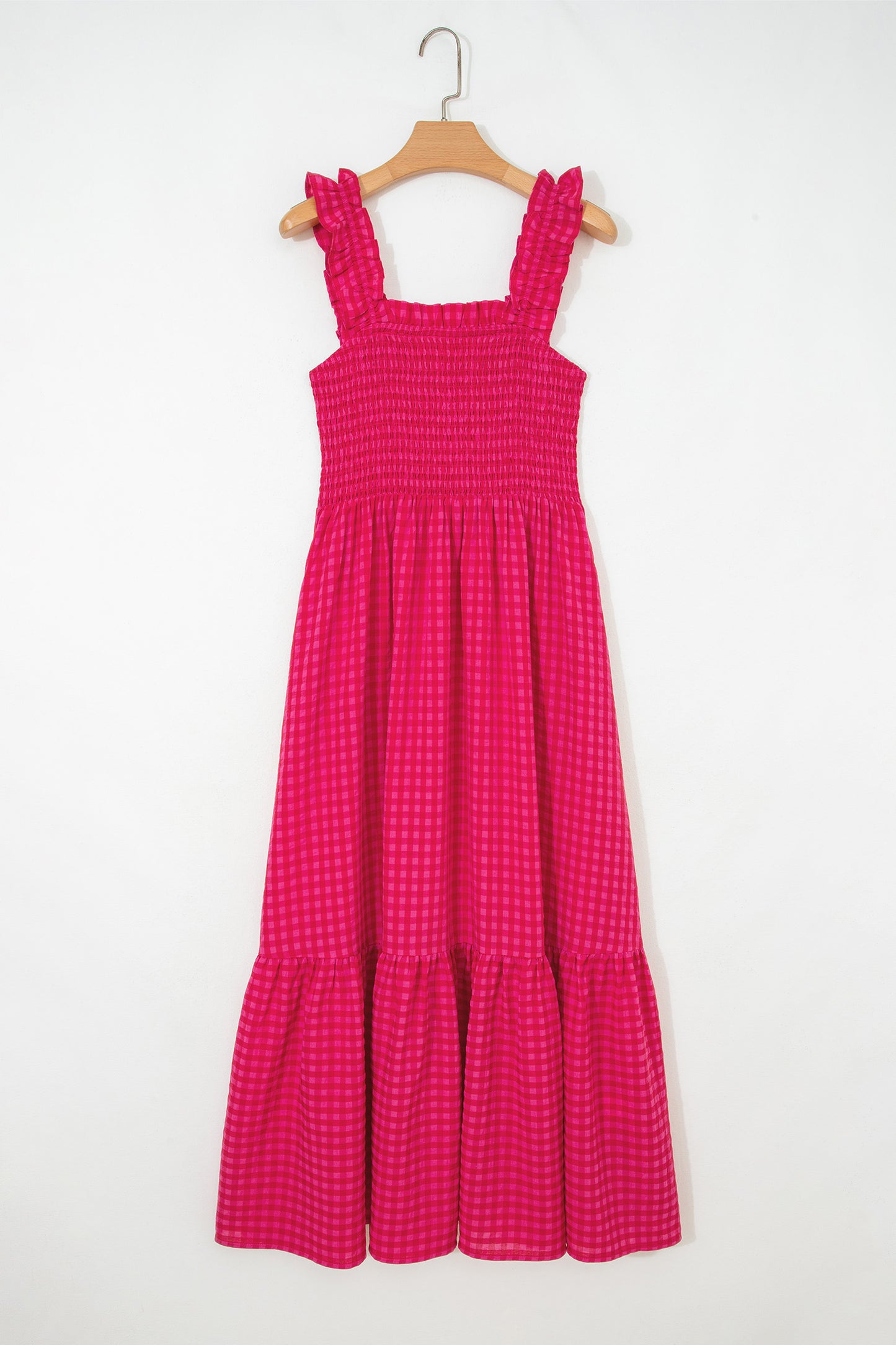 Red Plaid Square Neck Fit-and-flared Vacation Sundress-TOPS / DRESSES-[Adult]-[Female]-2022 Online Blue Zone Planet