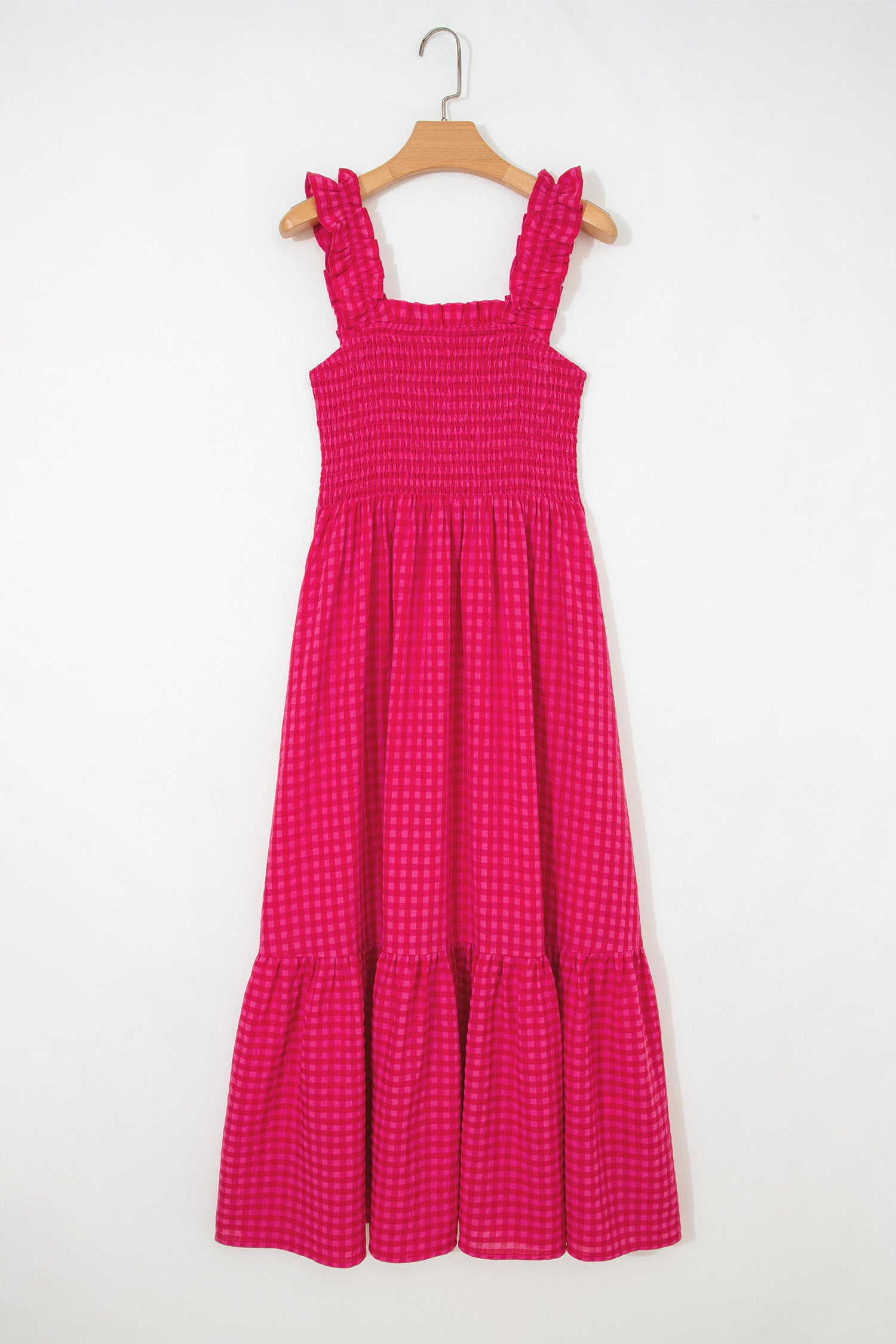 Red Plaid Square Neck Fit-and-flared Vacation Sundress-TOPS / DRESSES-[Adult]-[Female]-2022 Online Blue Zone Planet