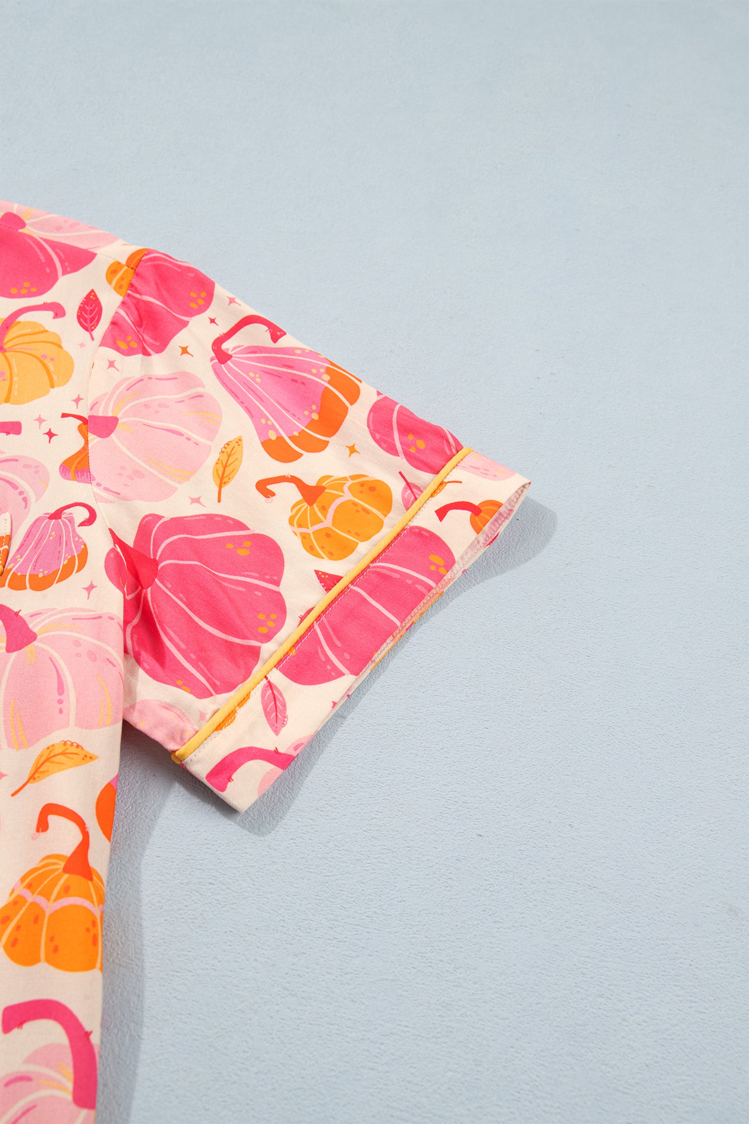 Pink Short Sleeve Pumpkin Print Pocket Placket Shell Button Lounge Set-Loungewear & Sleepwear/Loungewear-[Adult]-[Female]-2022 Online Blue Zone Planet