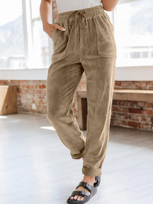 Drawstring Pants with Pockets-BOTTOMS SIZES SMALL MEDIUM LARGE-[Adult]-[Female]-Camel-S-2022 Online Blue Zone Planet