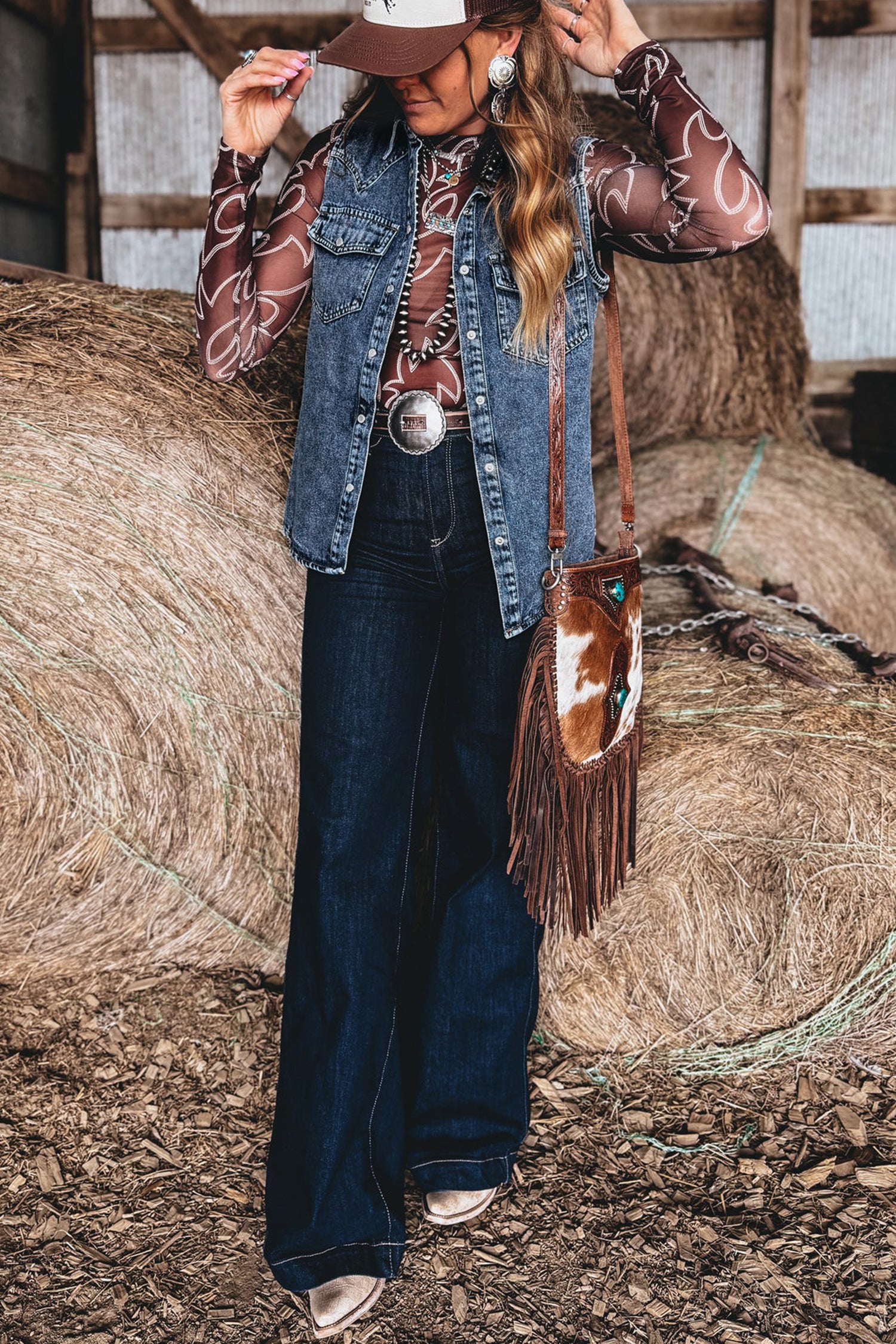 Ashleigh Blue Solid Denim Button Front Pocket Sleeveless Cowboy Vest-Outerwear/Vests-[Adult]-[Female]-2022 Online Blue Zone Planet