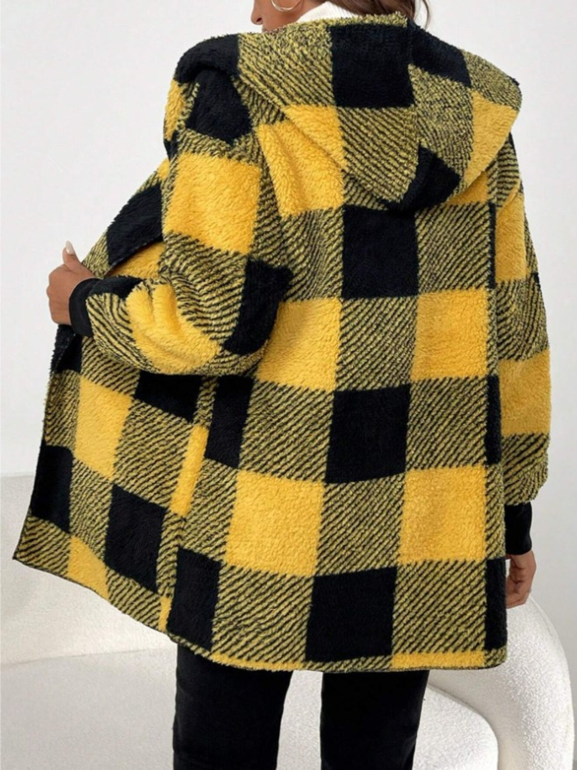 Plaid Long Sleeve Hooded Coat-TOPS / DRESSES-[Adult]-[Female]-Yellow-S-2022 Online Blue Zone Planet