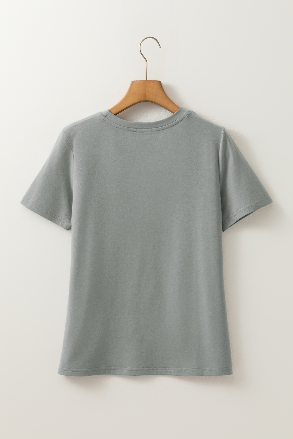 Medium Grey Solid Color Toothpick Stripe Round Neck T Shirt-Tops/Tops & Tees-[Adult]-[Female]-2022 Online Blue Zone Planet