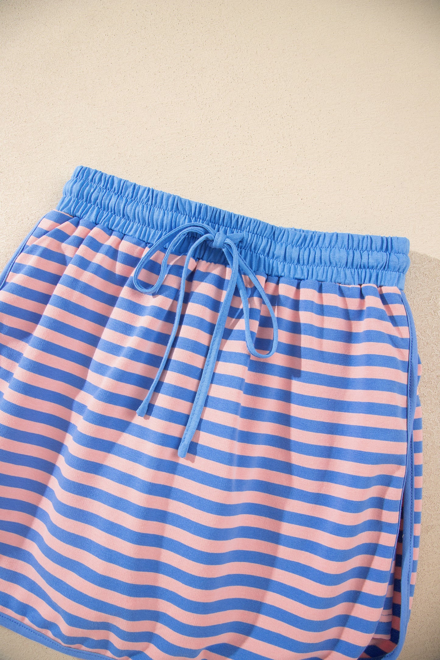 Blue Stripe Long Sleeve Relaxed Pullover Drawstring Mini Skort 2pcs Set-Two Piece Sets/Two Piece Dresses-[Adult]-[Female]-2022 Online Blue Zone Planet