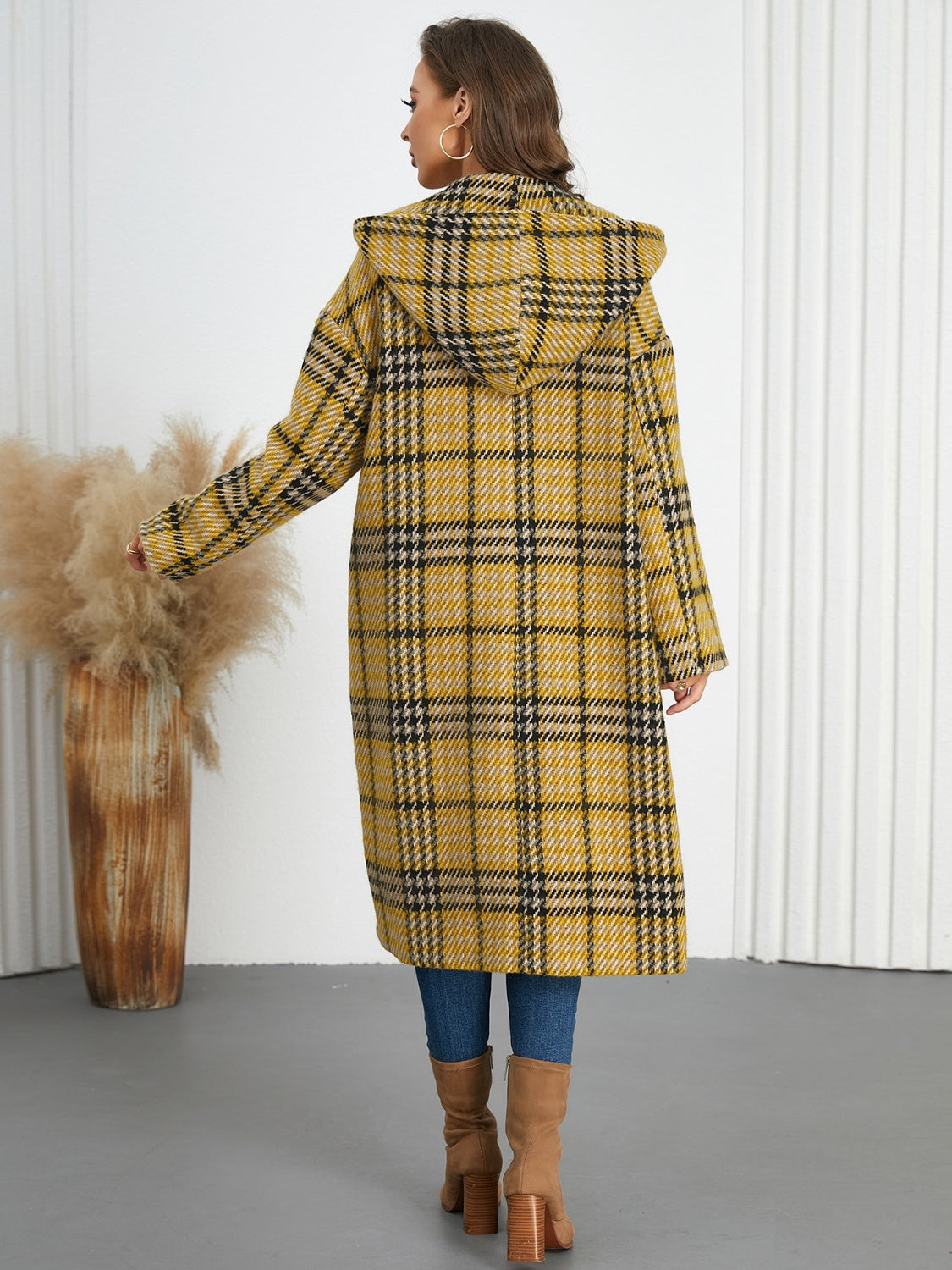 Blue Zone Planet | Plaid Double-Breasted Long Sleeve Longline Coat-TOPS / DRESSES-[Adult]-[Female]-2022 Online Blue Zone Planet