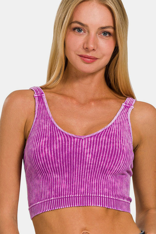 Zenana Washed Ribbed Cropped V-Neck Tank-TOPS / DRESSES-[Adult]-[Female]-Lt Plum-S/M-2022 Online Blue Zone Planet