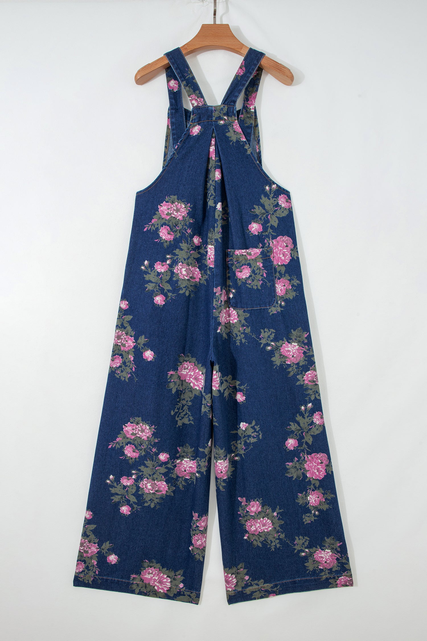Blue Beau Floral Print Pleated High Waist Wide Leg Denim Jumpsuit-Bottoms/Jumpsuits & Rompers-[Adult]-[Female]-2022 Online Blue Zone Planet