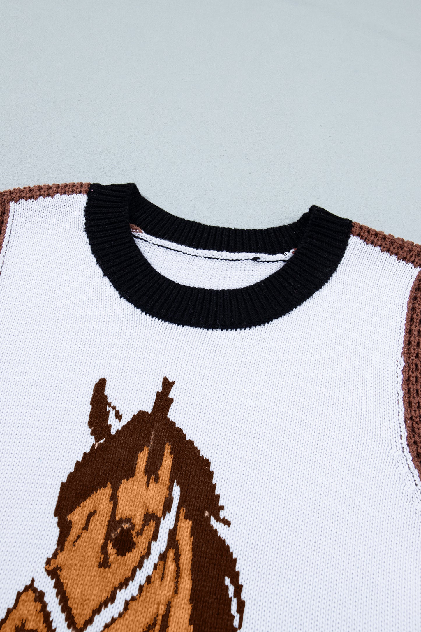 White Western Horse Head Colorblock Trim Sweater Vest-TOPS / DRESSES-[Adult]-[Female]-2022 Online Blue Zone Planet