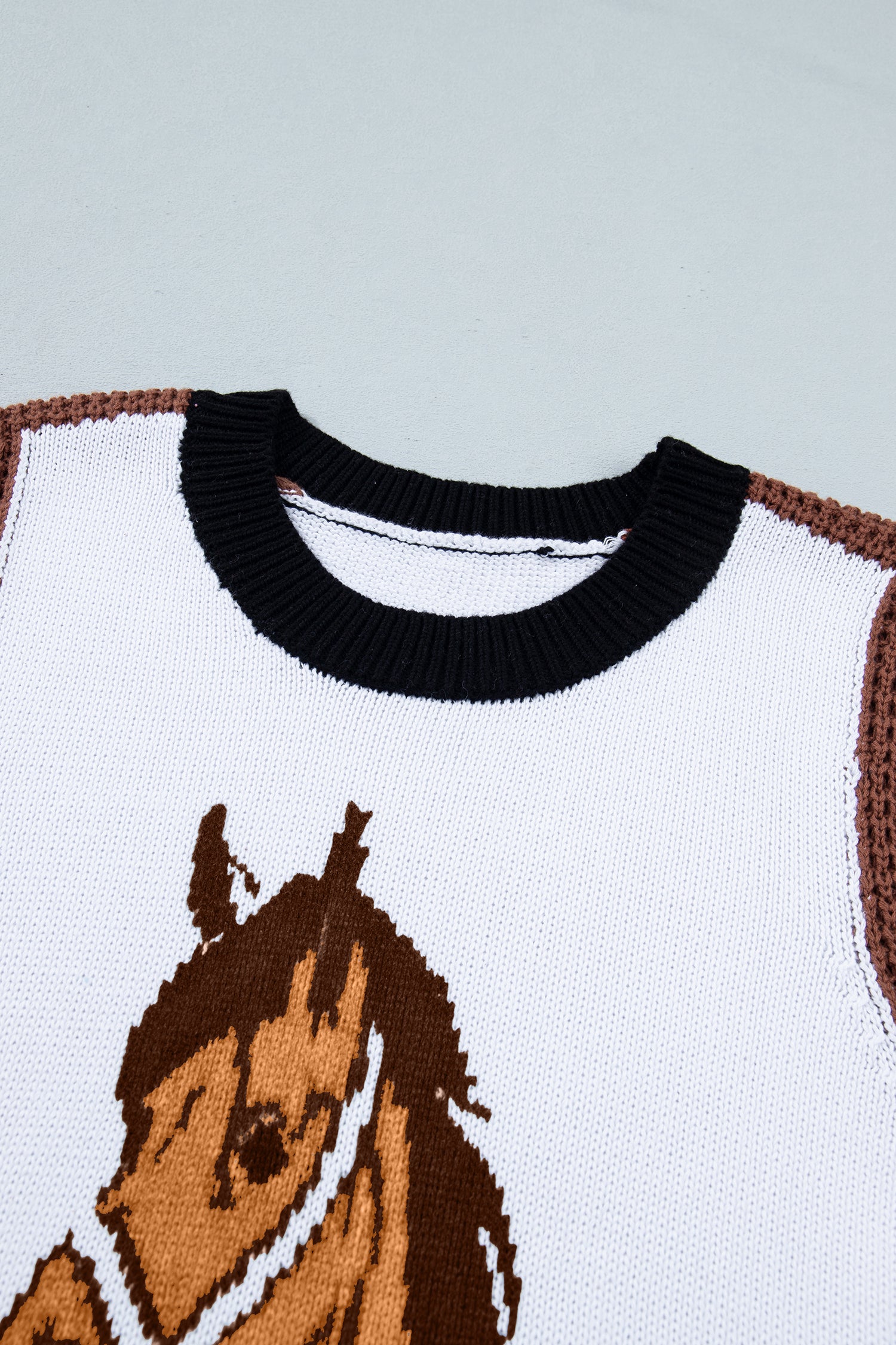 White Western Horse Head Colorblock Trim Sweater Vest-TOPS / DRESSES-[Adult]-[Female]-2022 Online Blue Zone Planet