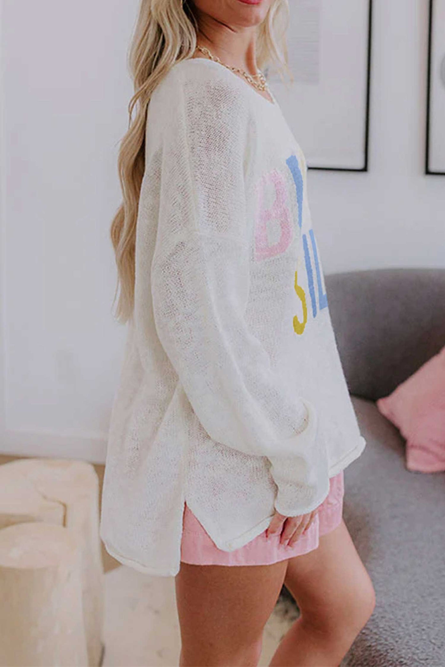 White V Neck Lightweight Knit BEACH SIDE Shift Tunic Sweater-Sweaters & Cardigans/Sweaters-[Adult]-[Female]-2022 Online Blue Zone Planet