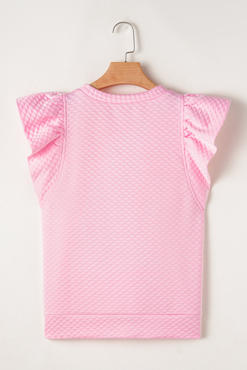 Blue Zone Planet | Pink Textured Ruffle Short Sleeve Pullover Top-Tops/Tops & Tees-[Adult]-[Female]-2022 Online Blue Zone Planet