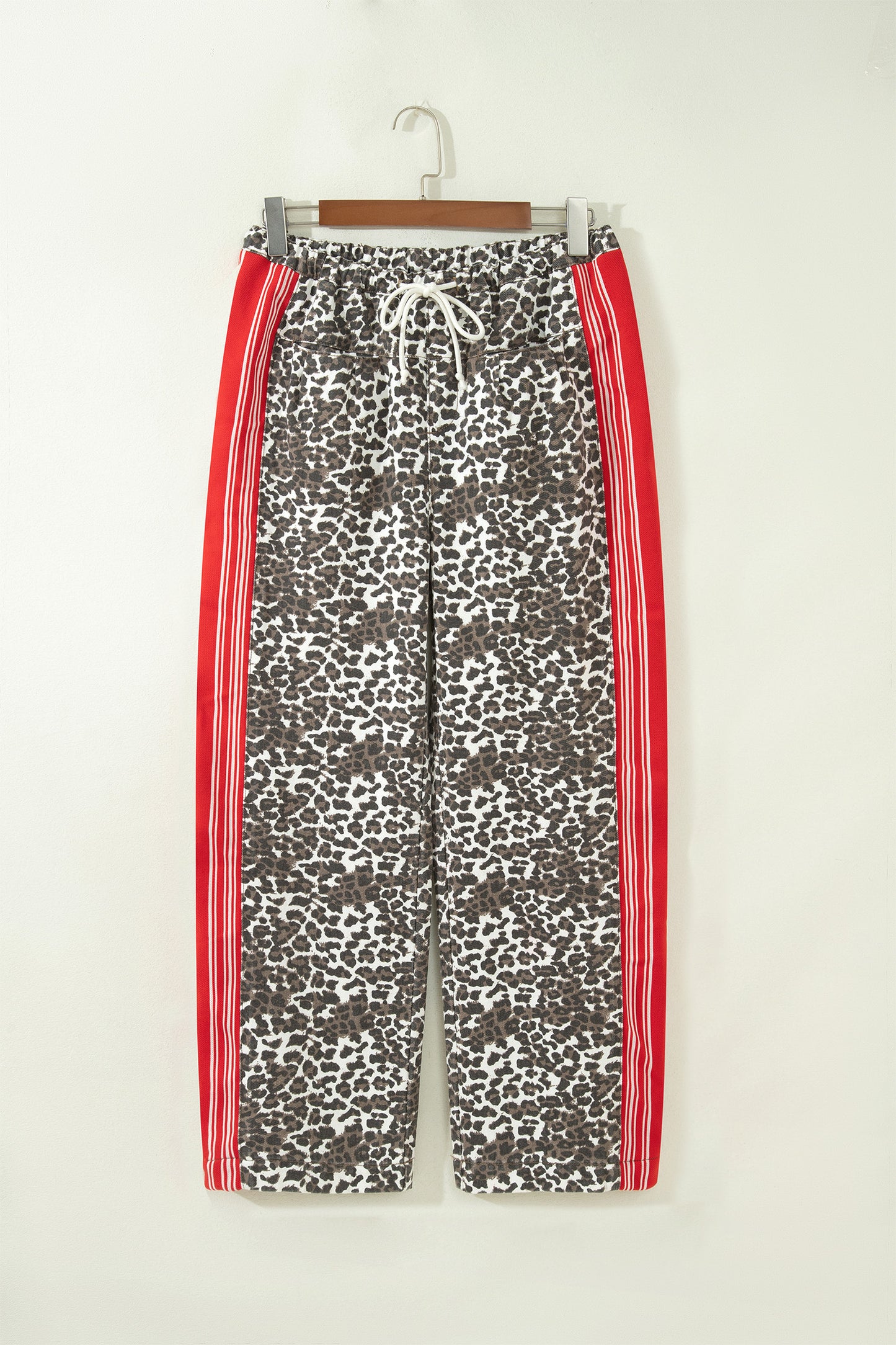 Brown Leopard Patchwork Elastic Waist Jeans
