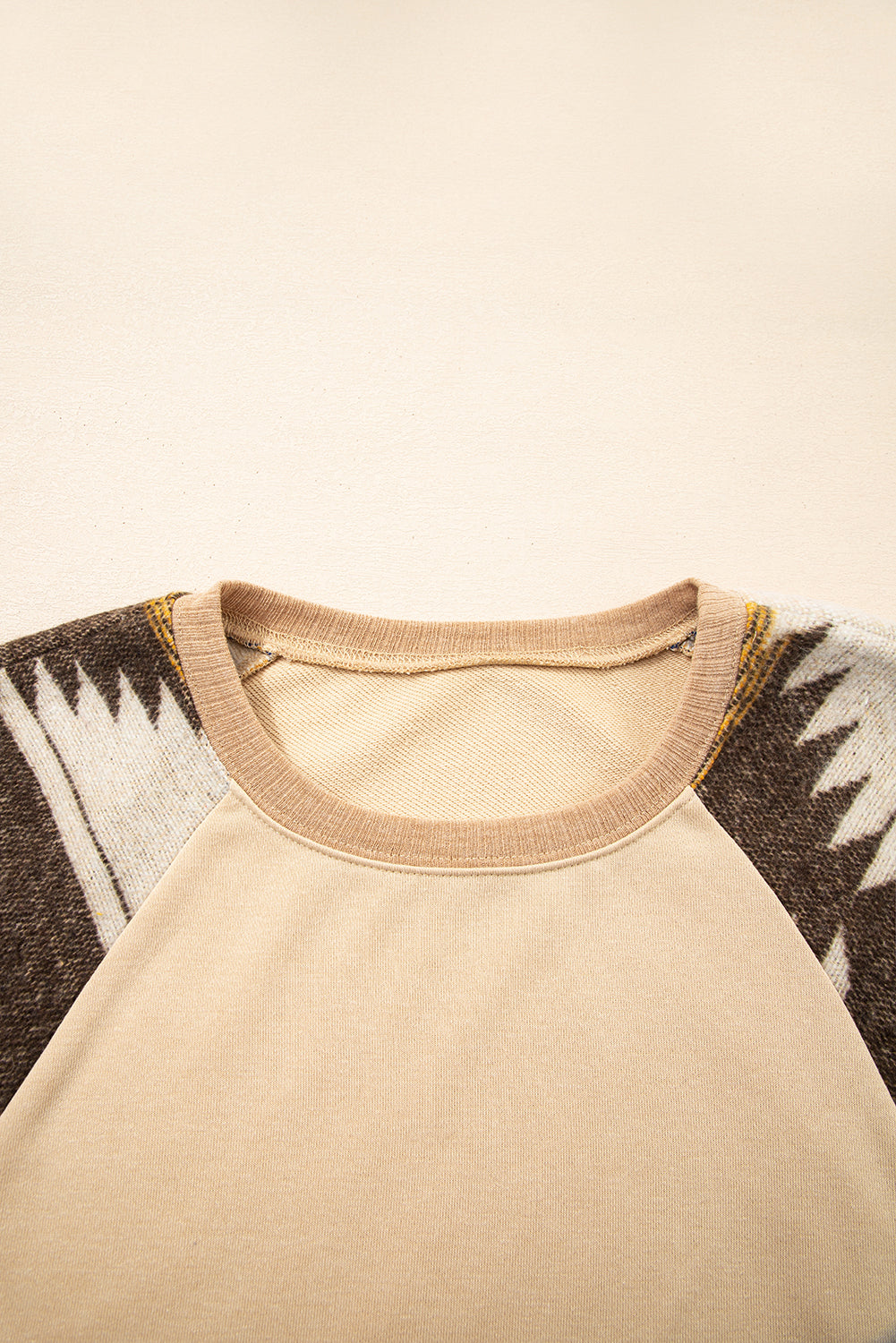 Light French Beige Aztec Patchwork Raglan Pullover Sweatshirt-Tops/Sweatshirts & Hoodies-[Adult]-[Female]-2022 Online Blue Zone Planet