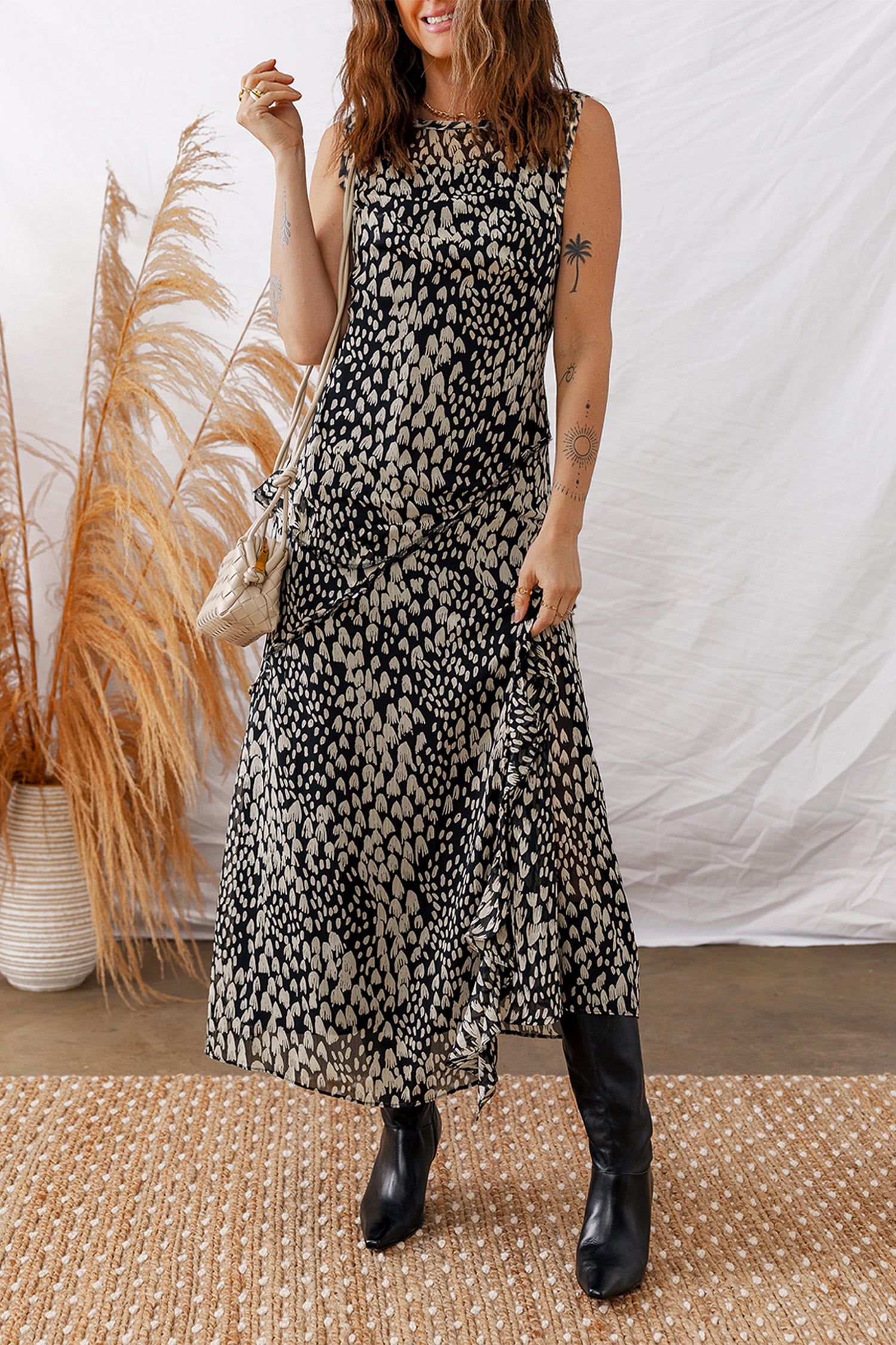 Black Printed Sleeveless Maxi Dress-TOPS / DRESSES-[Adult]-[Female]-Black-S-2022 Online Blue Zone Planet