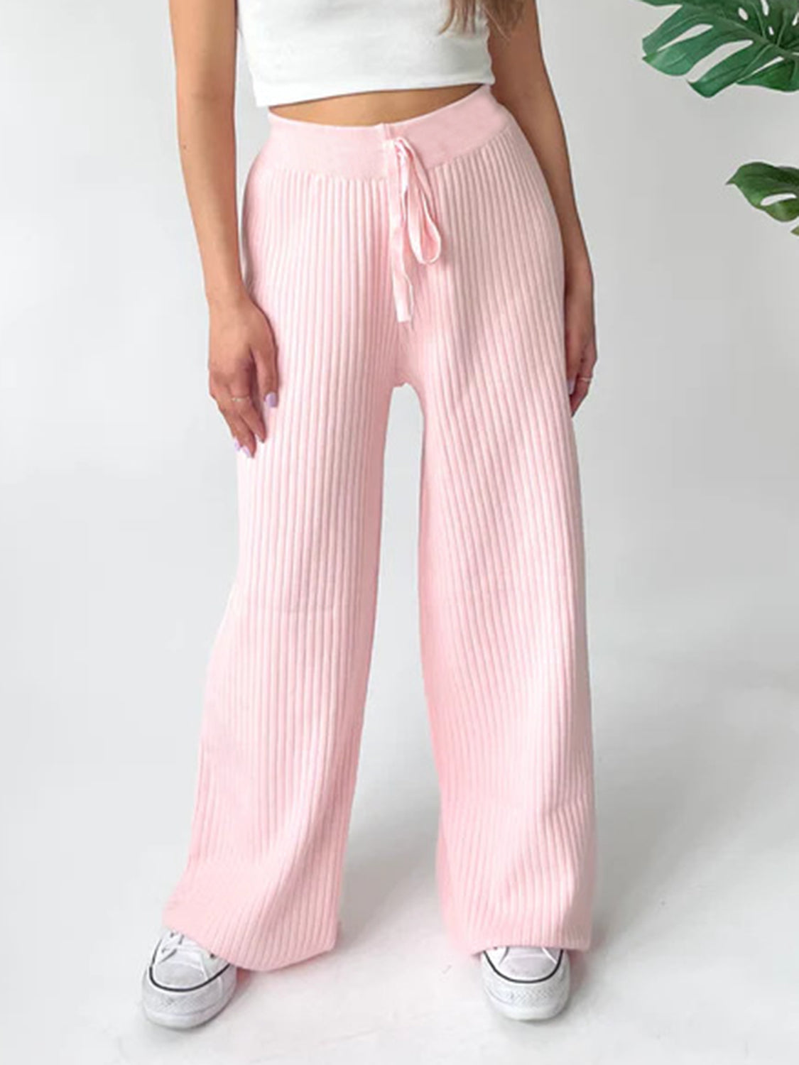 Blue Zone Planet | Ribbed Wide Leg Sweater Pants-BOTTOMS SIZES SMALL MEDIUM LARGE-[Adult]-[Female]-Blush Pink-S-2022 Online Blue Zone Planet