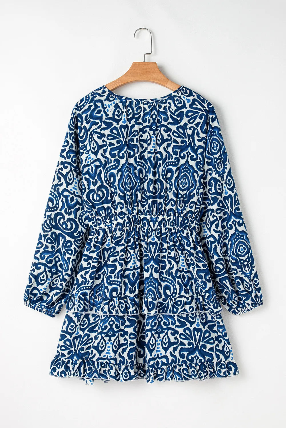 Printed Tie Neck Long Sleeve Dress-TOPS / DRESSES-[Adult]-[Female]-2022 Online Blue Zone Planet