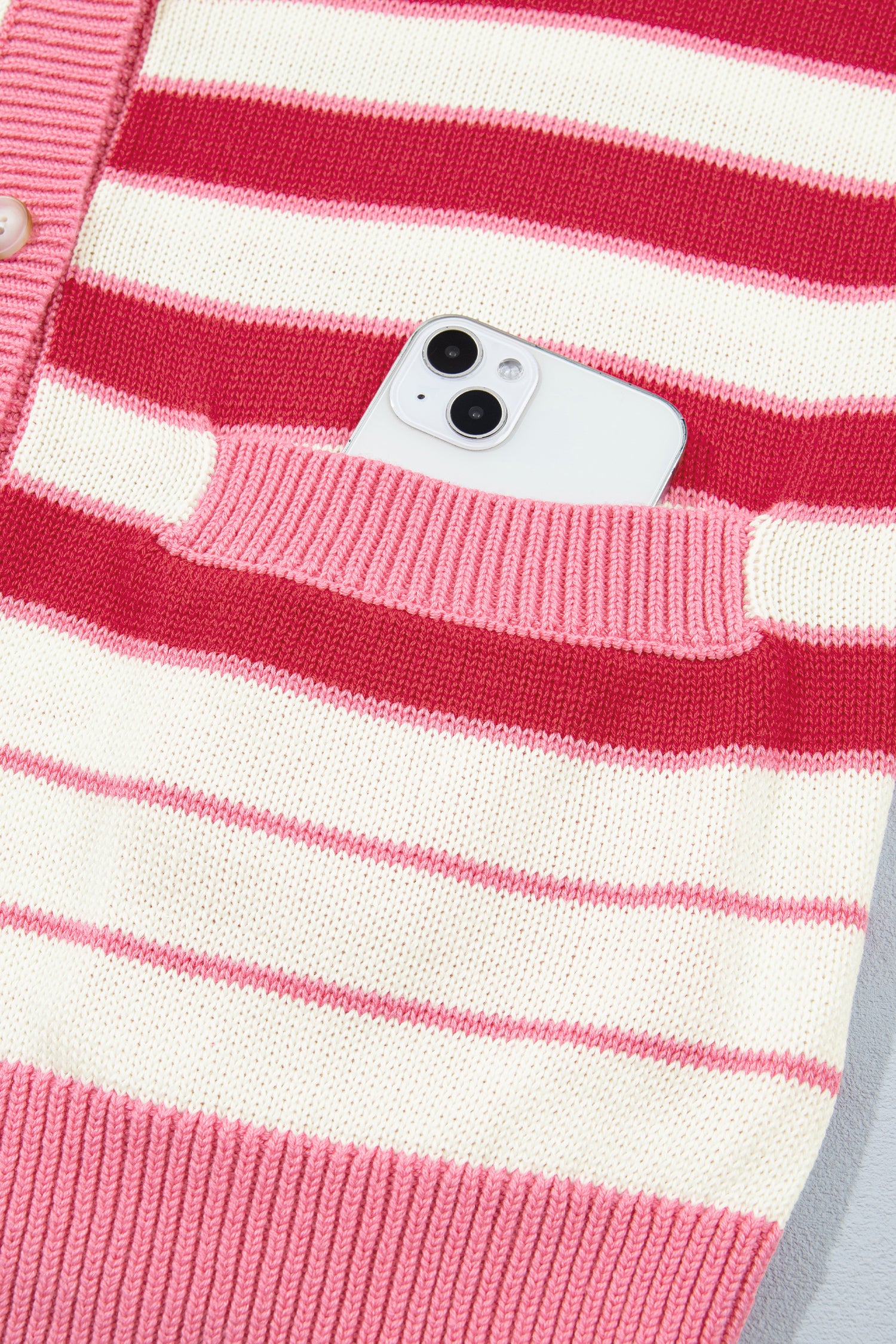 Red Stripe V Neck Long Sleeve Regular Fit Cardigan-Sweaters & Cardigans/Cardigans-[Adult]-[Female]-2022 Online Blue Zone Planet