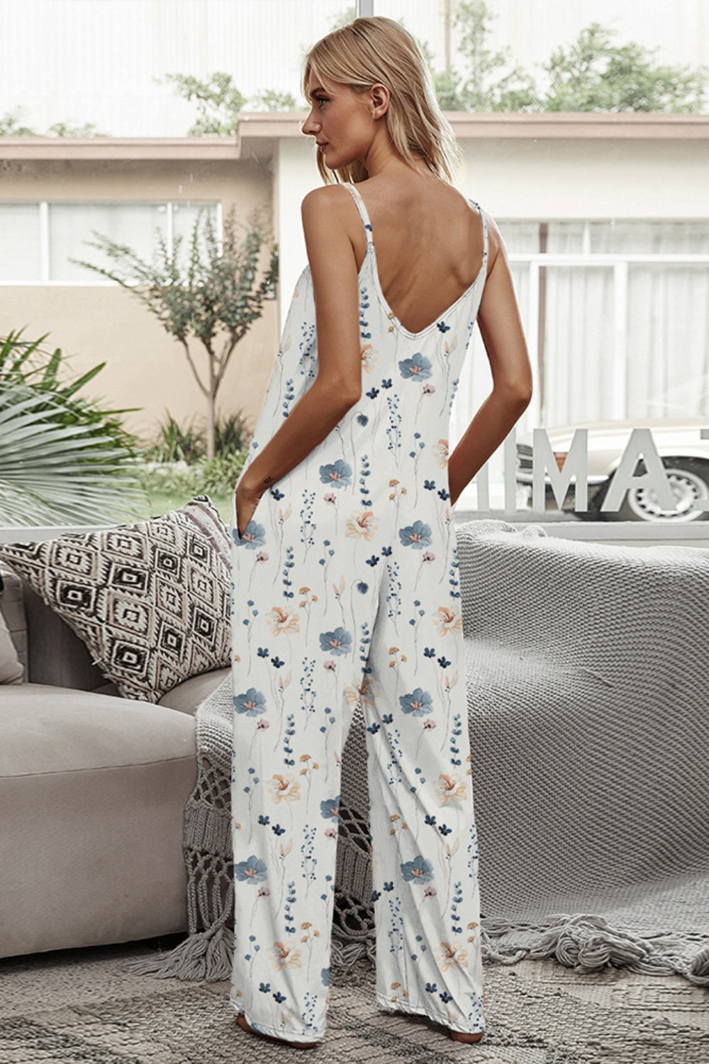 Printed Spaghetti Strap Jumpsuit-TOPS / DRESSES-[Adult]-[Female]-2022 Online Blue Zone Planet