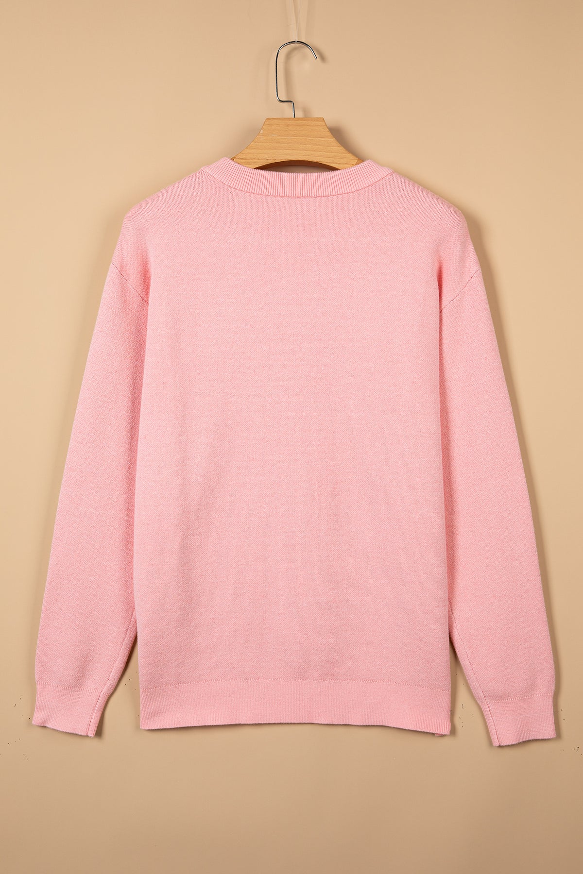 Gossamer Pink Drop Shoulder Round Neck Towel Embroidery Slogan Pullover Sweater-TOPS / DRESSES-[Adult]-[Female]-2022 Online Blue Zone Planet