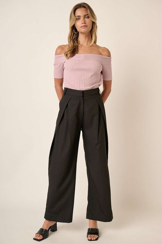 Mittoshop Deep Pleated High Waisted Wide Leg Pants-BOTTOMS SIZES SMALL MEDIUM LARGE-[Adult]-[Female]-Black-S-2022 Online Blue Zone Planet