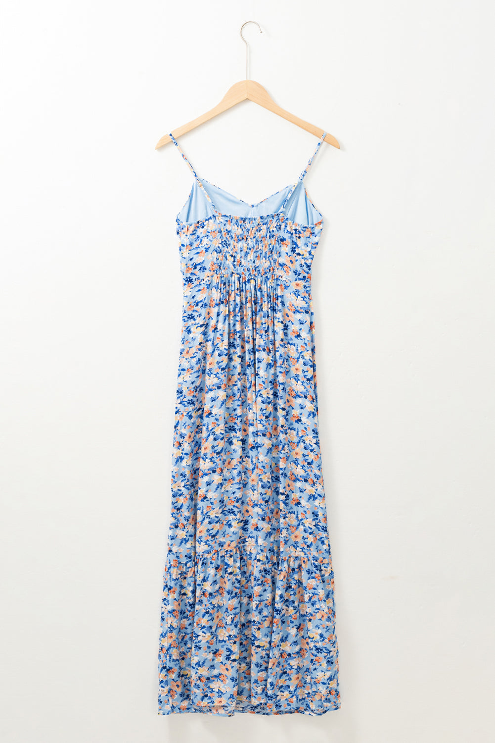 Blue Zone Planet | Sky Blue Floral Print Ruffled Ruched Maxi Dress-TOPS / DRESSES-[Adult]-[Female]-2022 Online Blue Zone Planet