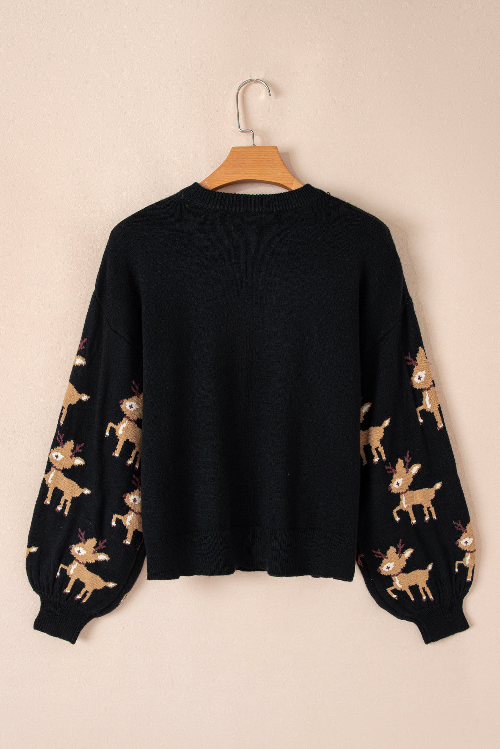 Blue Zone Planet | Dark Green Christmas Reindeer Pattern Drop Shoulder Sweater-Sweaters & Cardigans/Sweaters-[Adult]-[Female]-2022 Online Blue Zone Planet