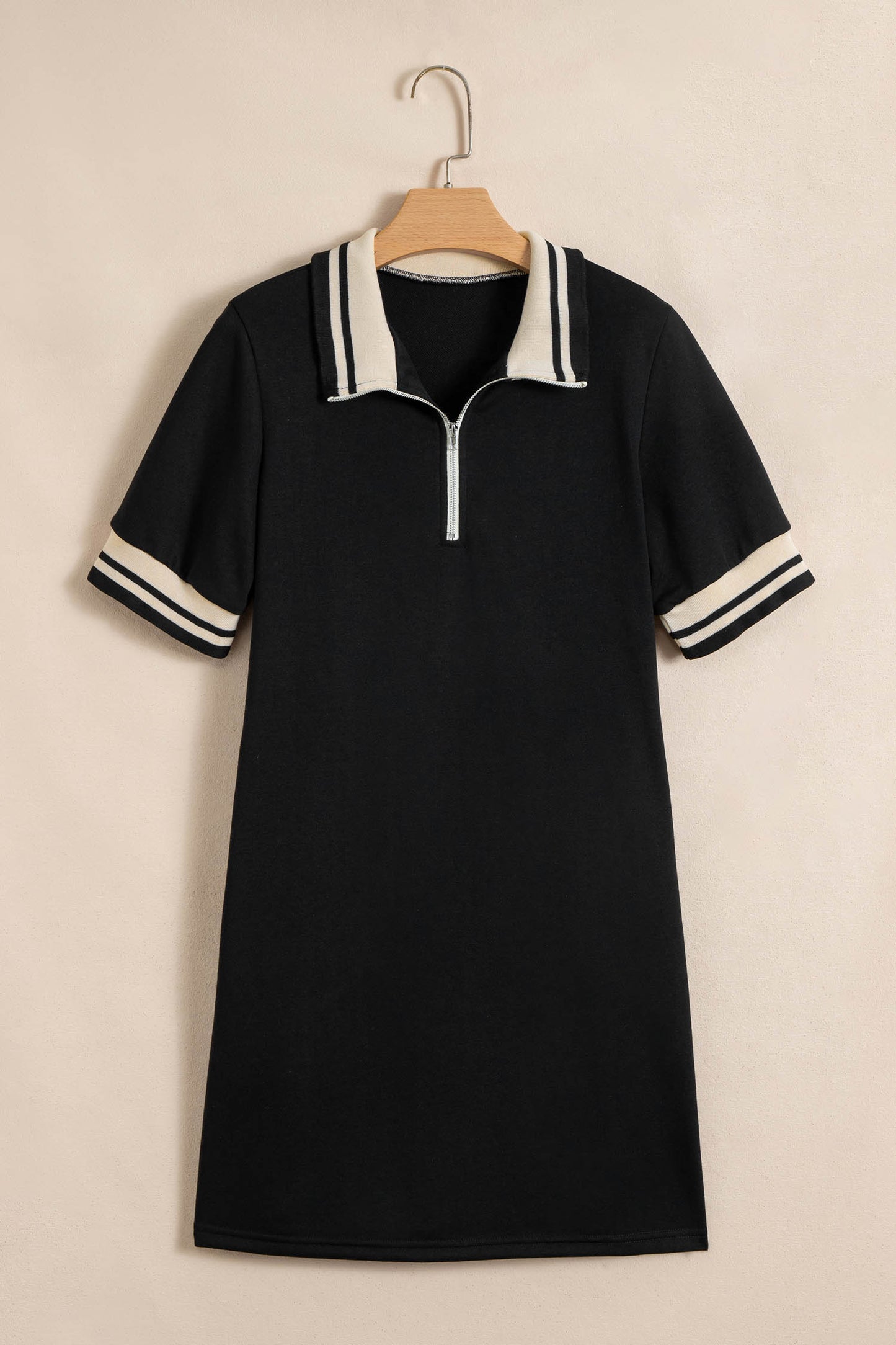Black Striped Webbing Trim Preppy Polo Tee Dress-TOPS / DRESSES-[Adult]-[Female]-2022 Online Blue Zone Planet