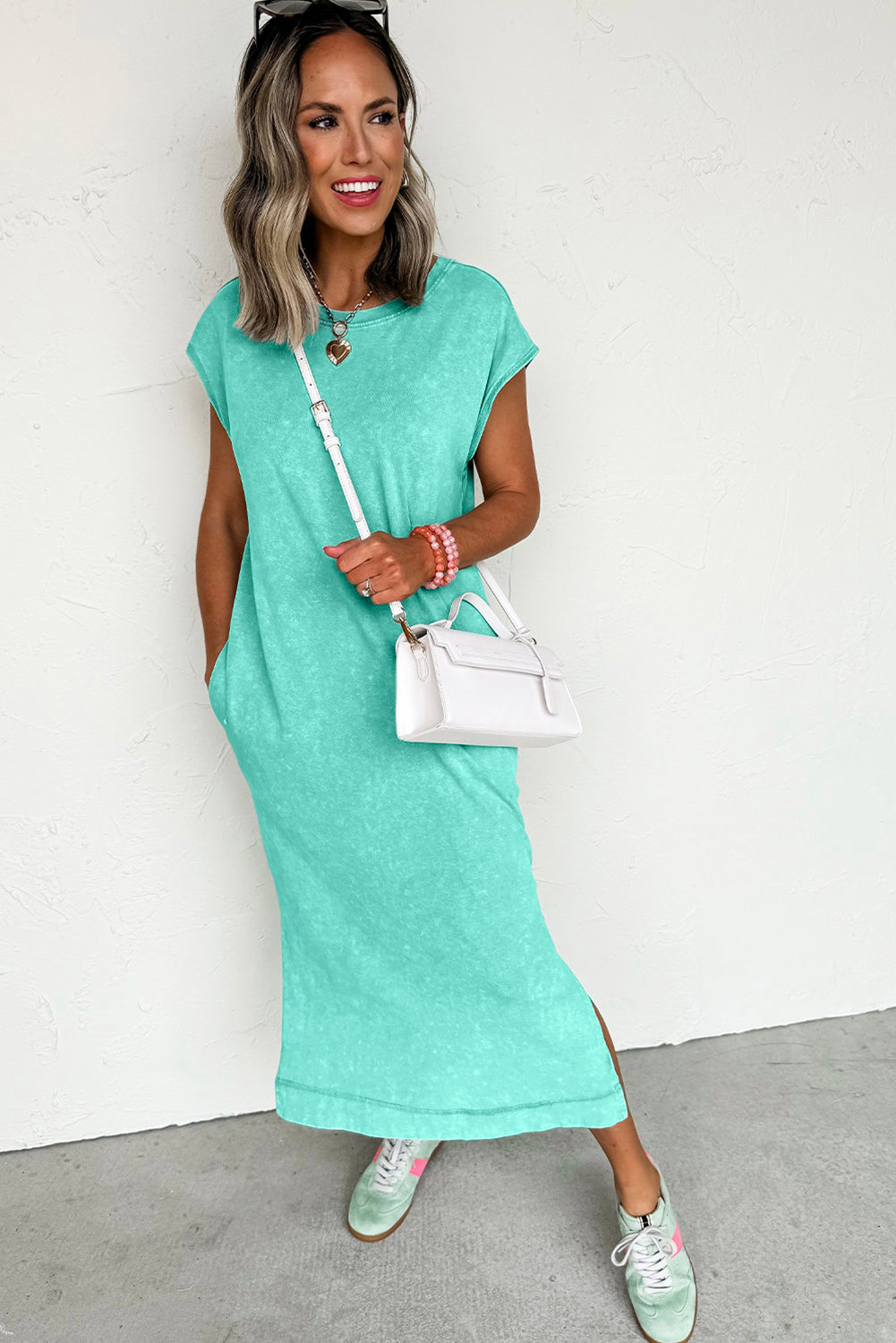 Wisteria Mineral Wash Pocketed T-shirt Dress-Midi Dresses-[Adult]-[Female]-2022 Online Blue Zone Planet