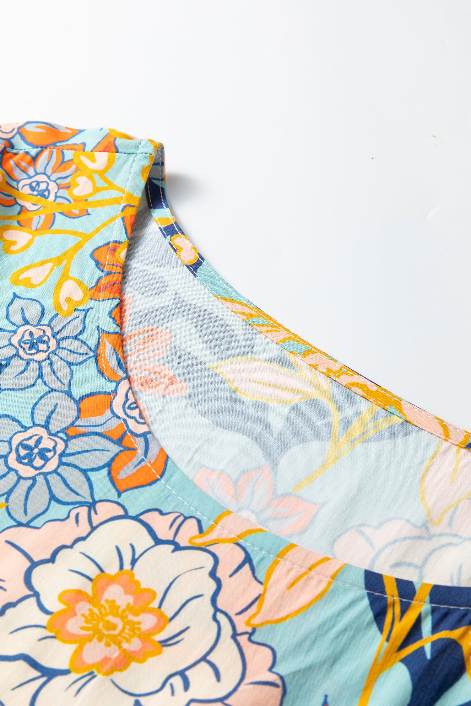 Blue Plus Size Floral Ruffled Long Sleeve Flowy Mini Dress-TOPS / DRESSES-[Adult]-[Female]-2022 Online Blue Zone Planet