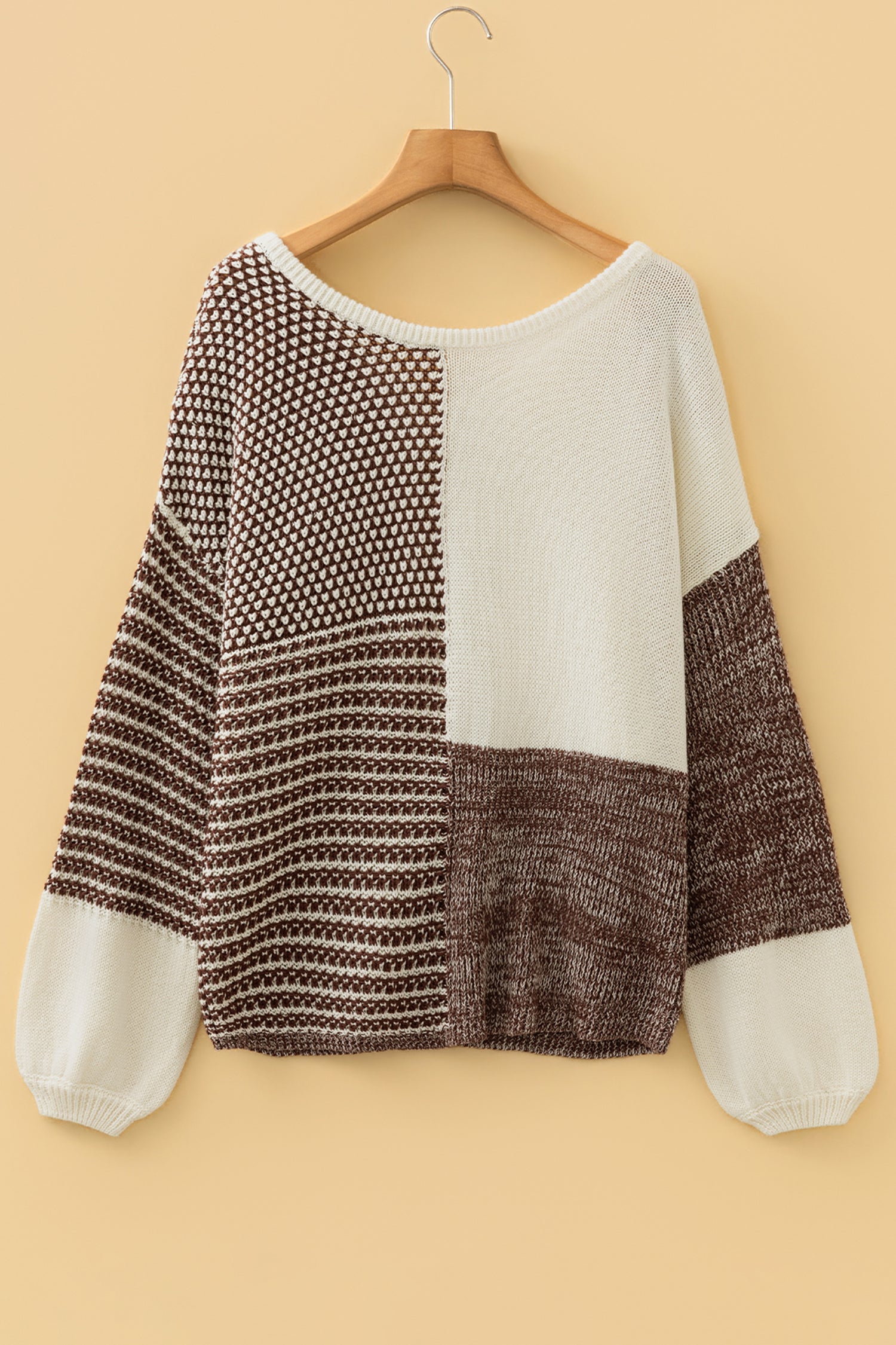Dark Khaki Color Block Back Tie Drop Shoulder Loose Sweater-TOPS / DRESSES-[Adult]-[Female]-2022 Online Blue Zone Planet